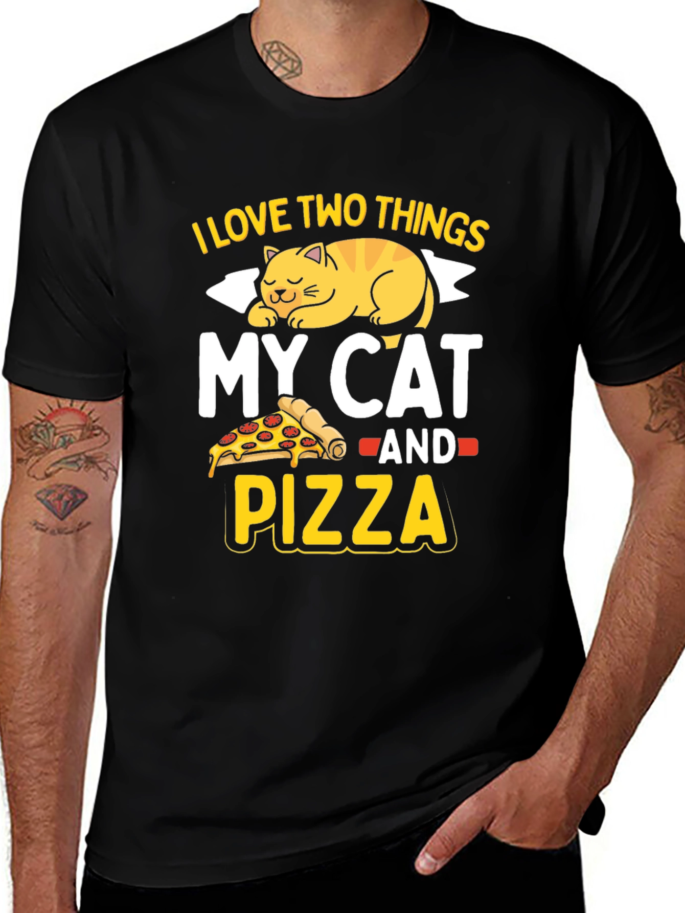 Variant 30 of Cat & Pizza T-Shirt: I Love Two Things Tee
