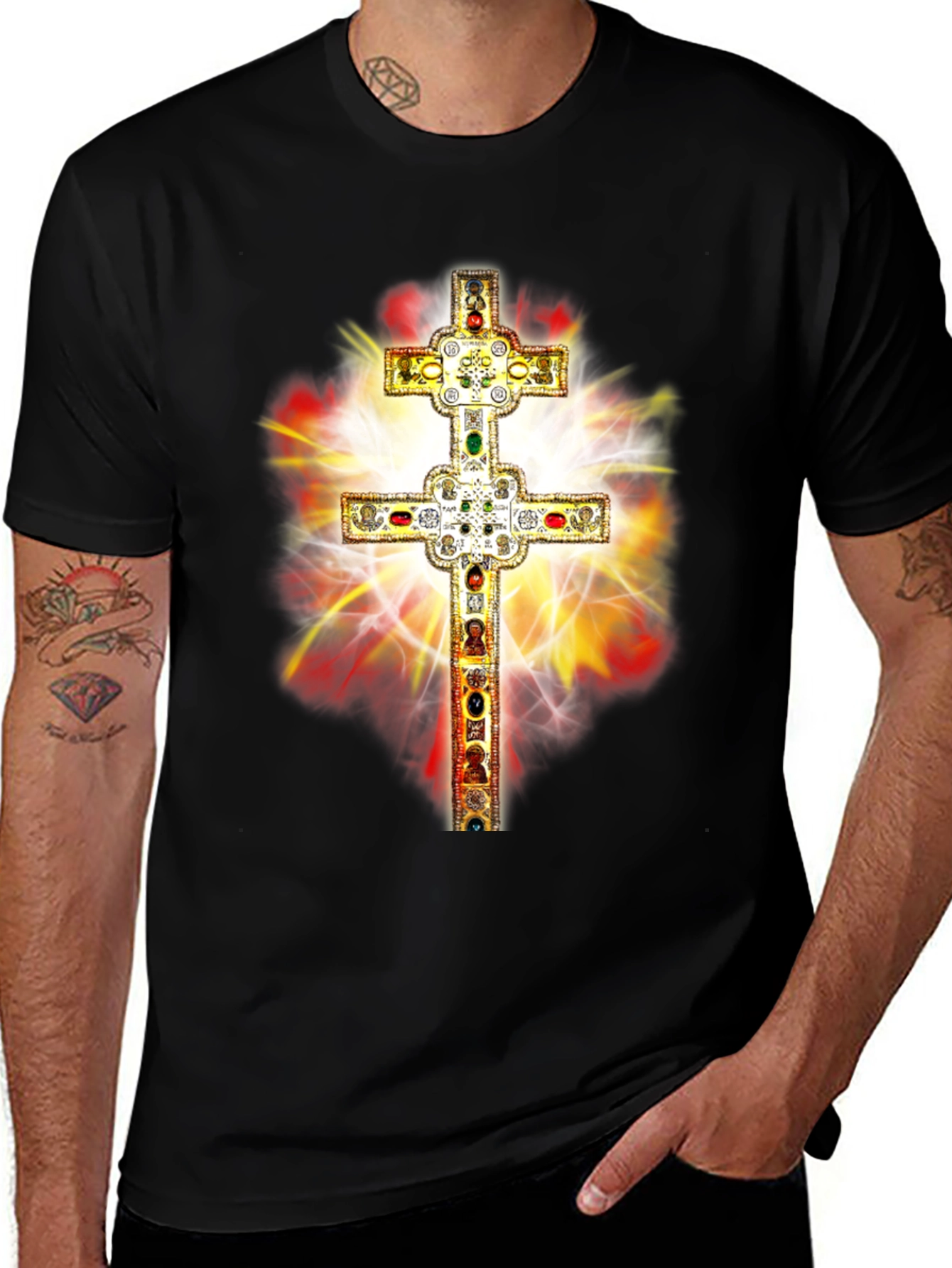 Variant 10 of Ornate Cross Graphic Tee - Religious Fashion