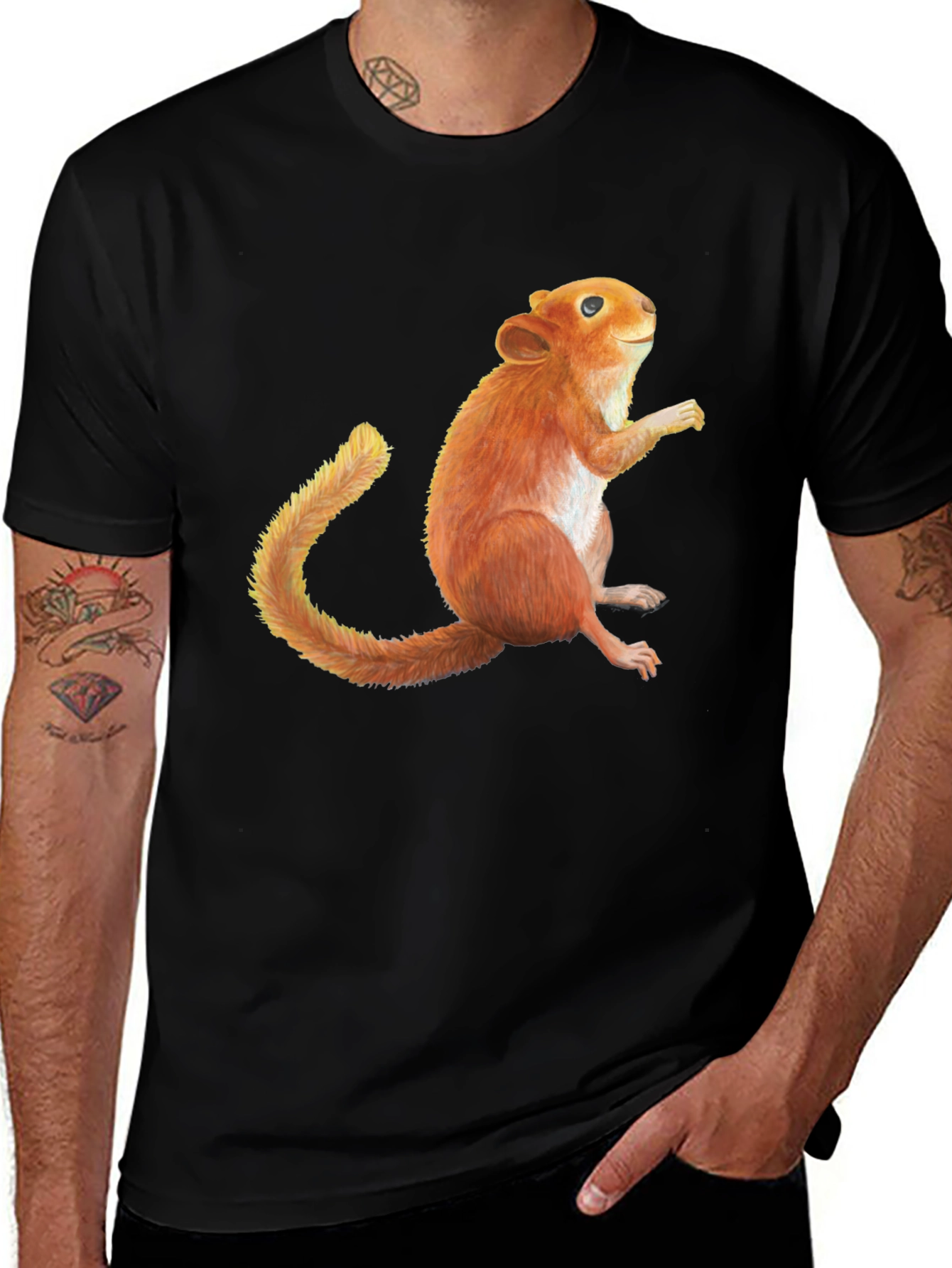 Squirrel Graphic Print Black T-Shirt