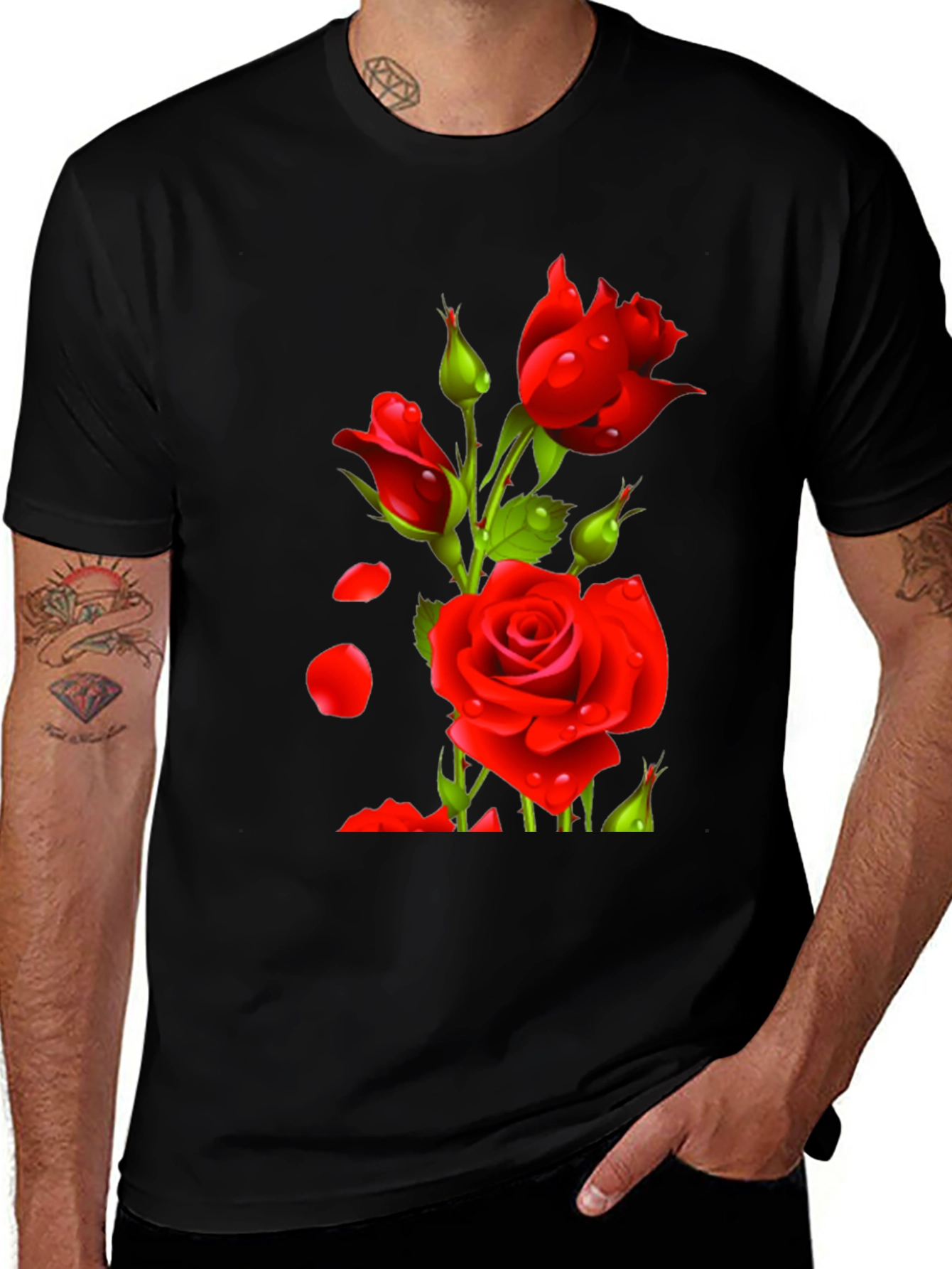 Variant 21 of Men's Black Rose Graphic T-Shirt
