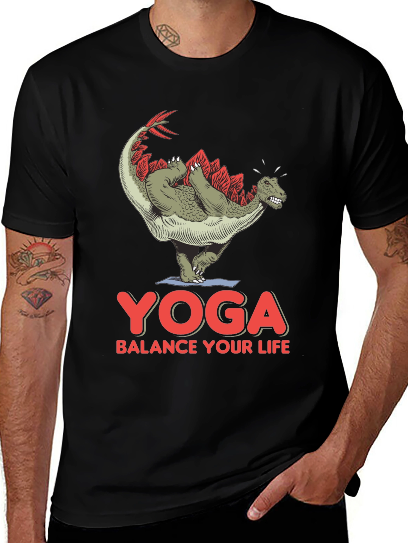 Variant 19 of Yoga Dinosaur T-Shirt - Balance Your Life Tee