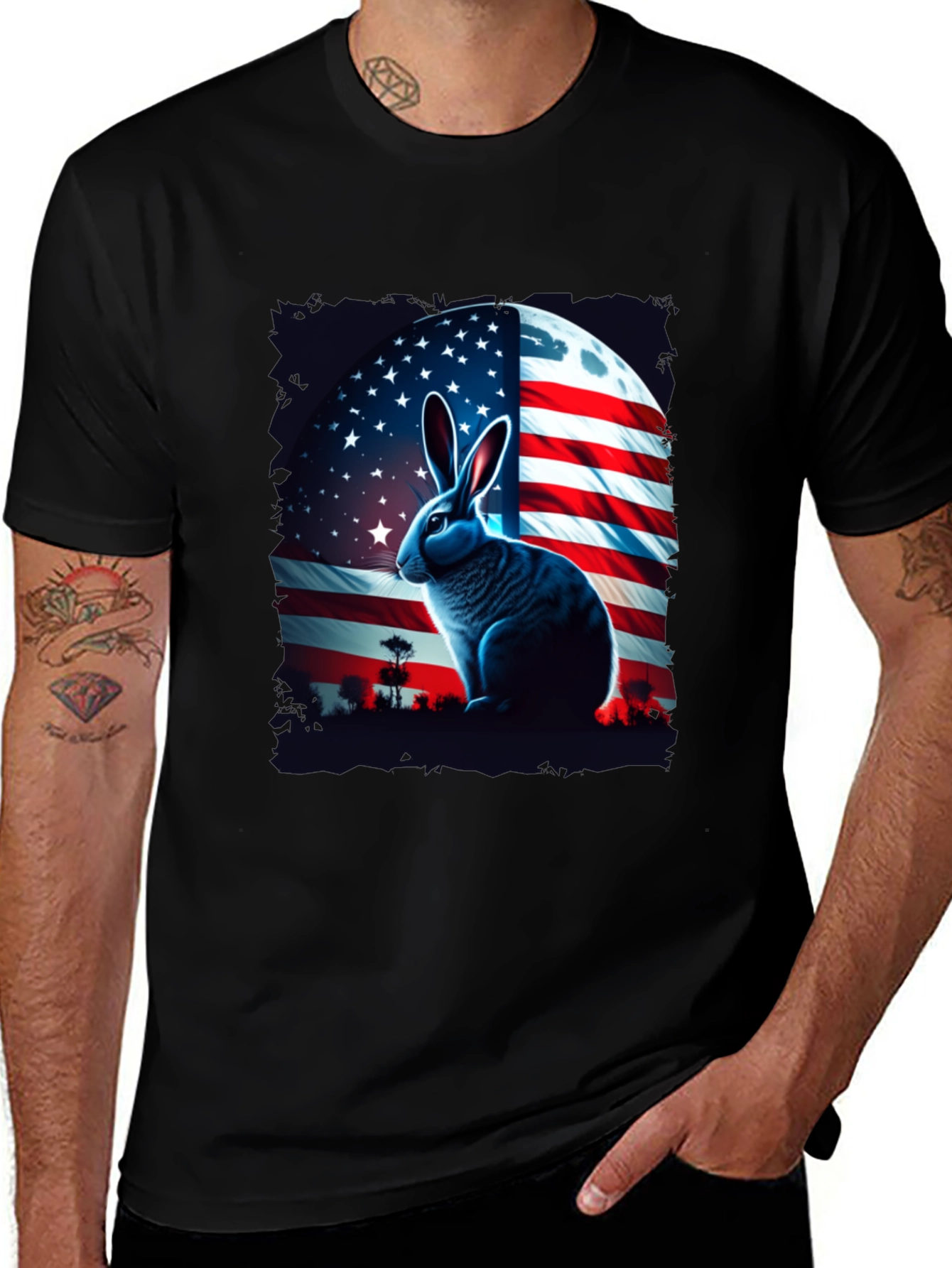 Variant 21 of Patriotic Rabbit Graphic Tee - USA Flag