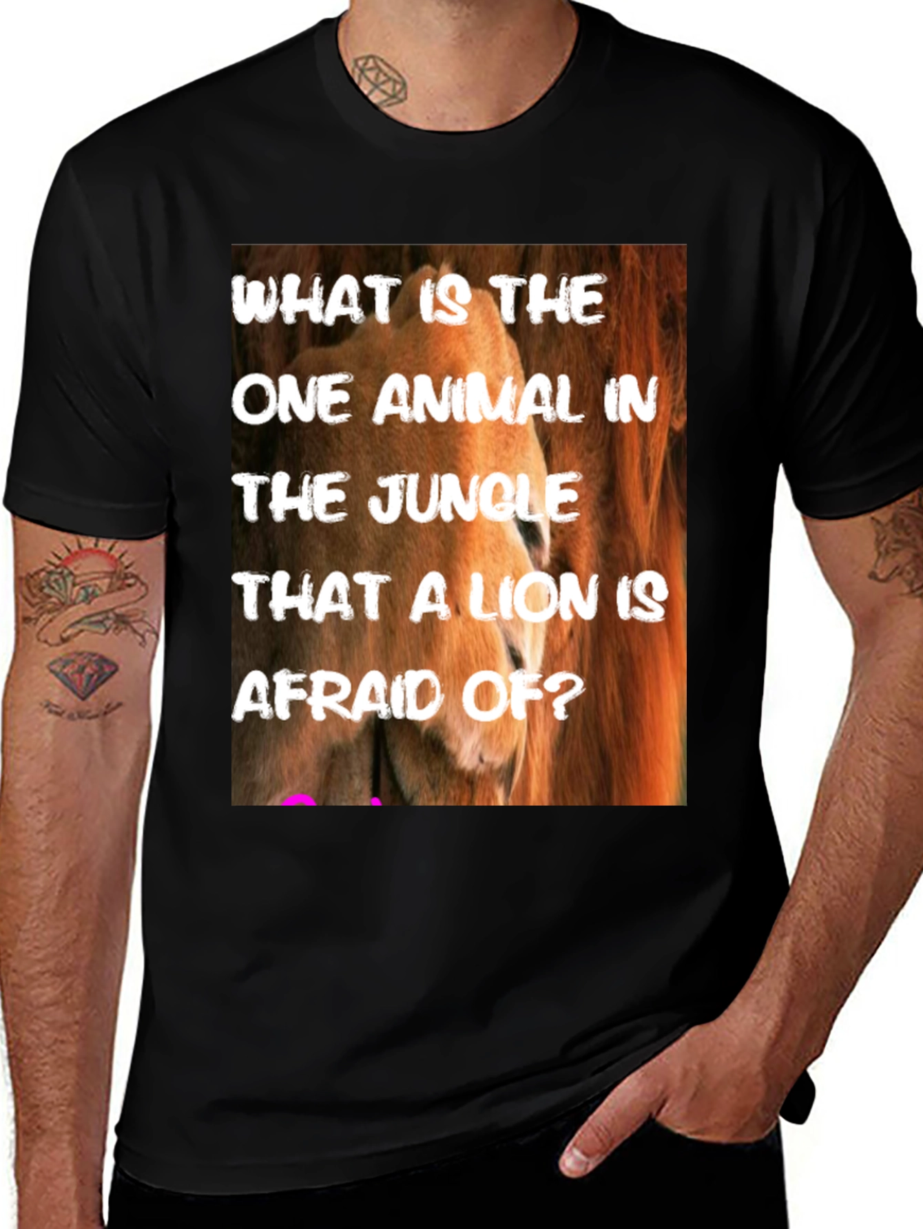 Black Lion Riddle Graphic Tee - Jungle Humor T-Shirt main image