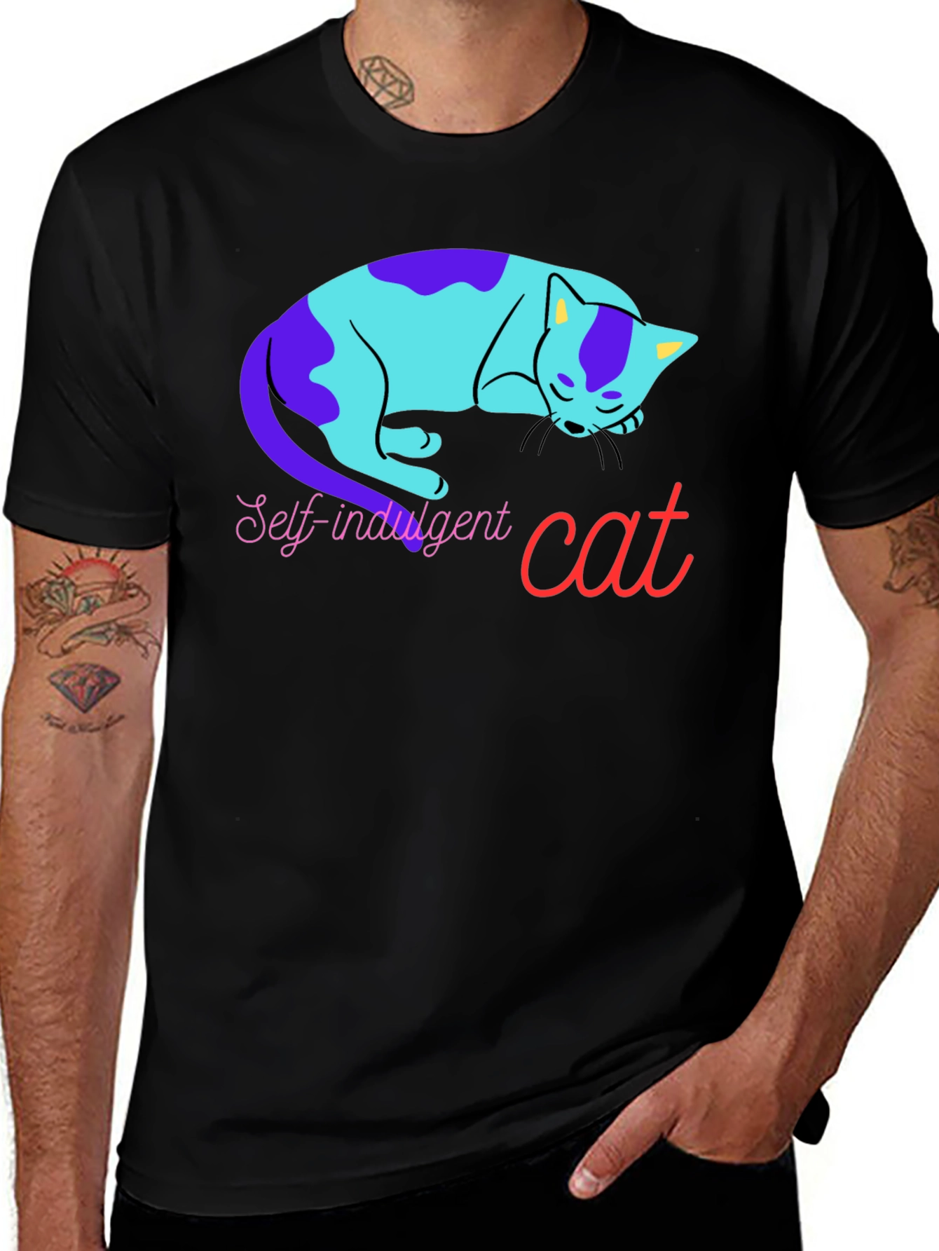 Variant 22 of Self-Indulgent Cat Graphic Tee - Black Cotton Comfort