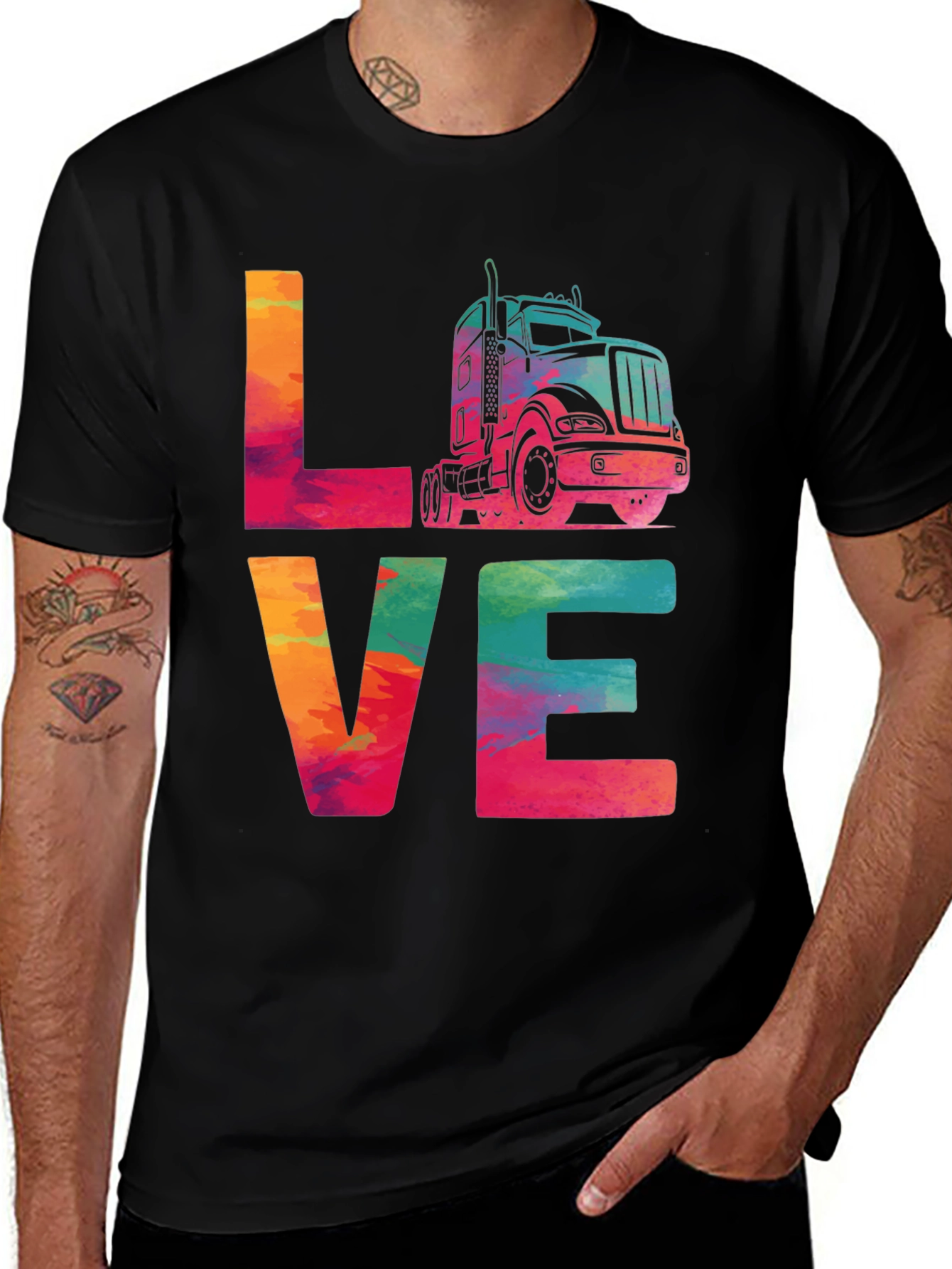 Variant 6 of Trucker LOVE Graphic Tee - Colorful Semi Truck Design