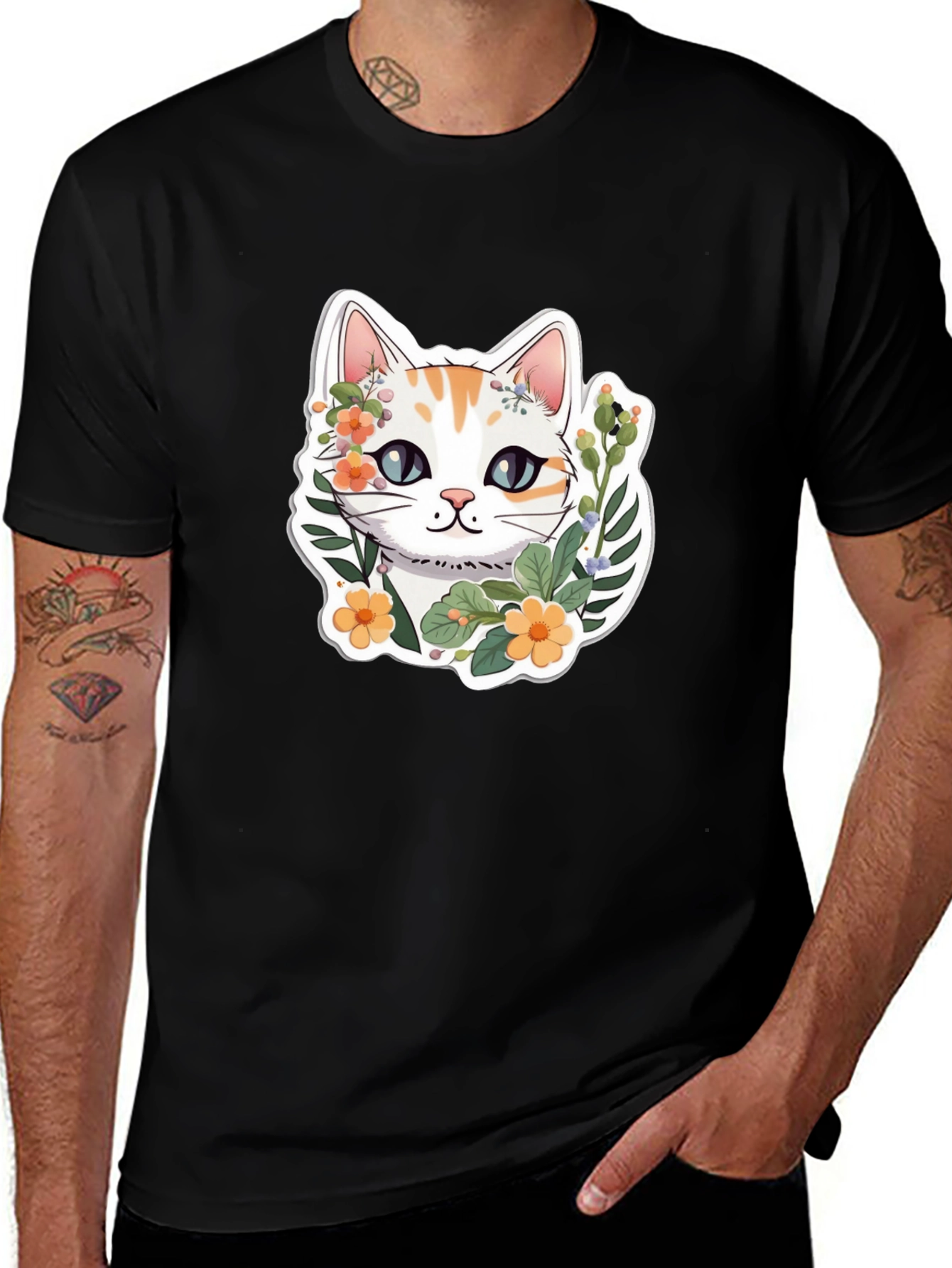 Variant 12 of Floral Cat Graphic Tee - Cute & Stylish