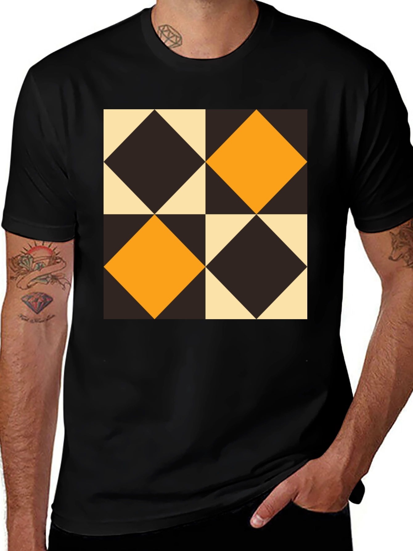 Variant 5 of Geometric Square Pattern Black T-Shirt