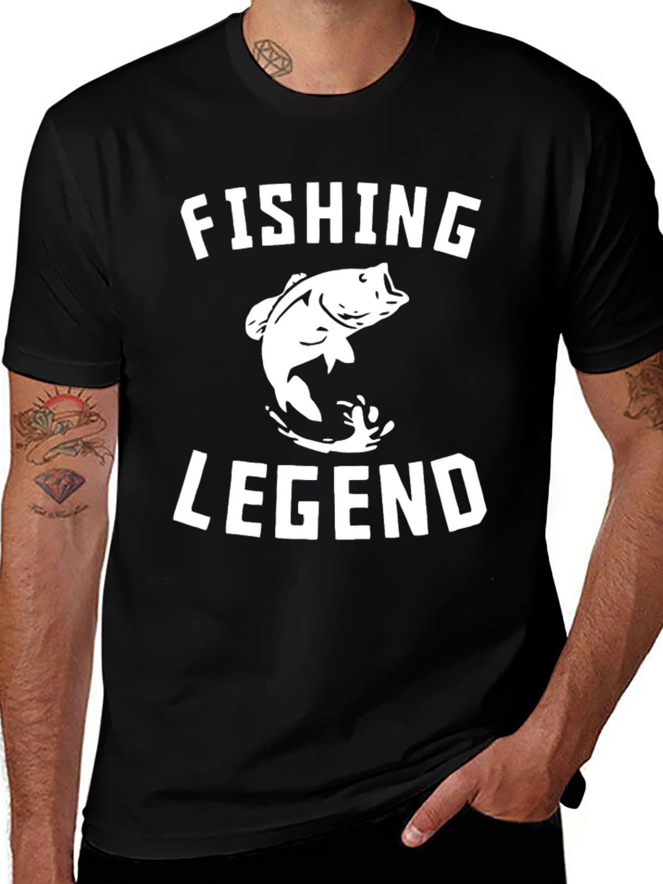 Fishing Legend Graphic Tee - Bass Design, Black Shirt