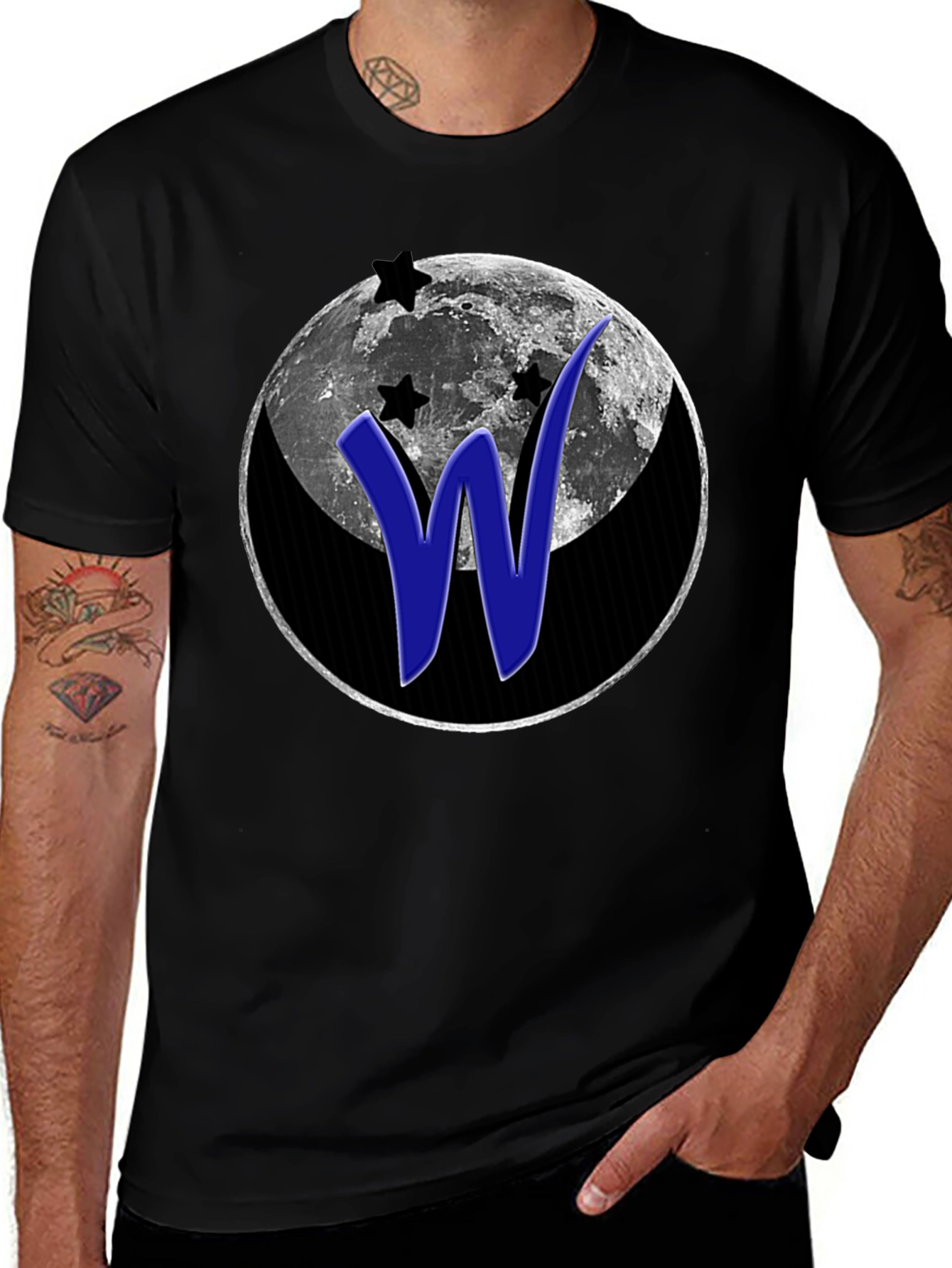 Variant 27 of Moon & Stars 'W' Graphic Black T-Shirt