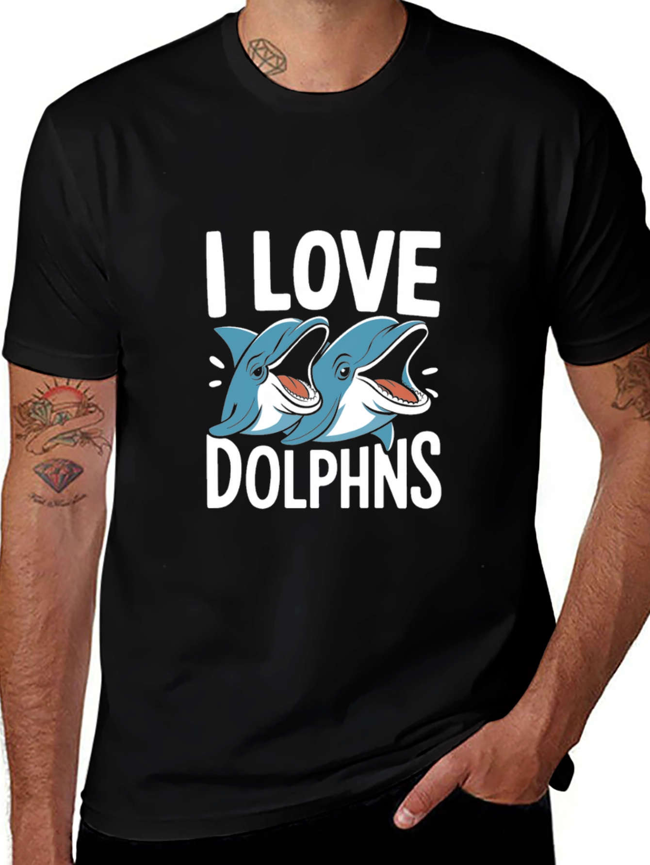 Variant 4 of I Love Dolphins Black Graphic Tee