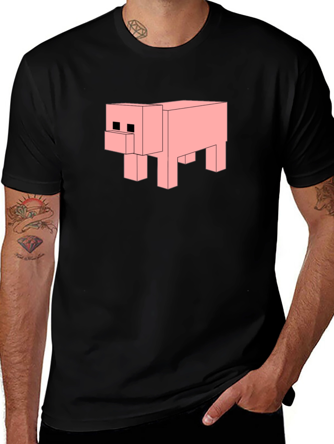 Minecraft Pig Black T-Shirt