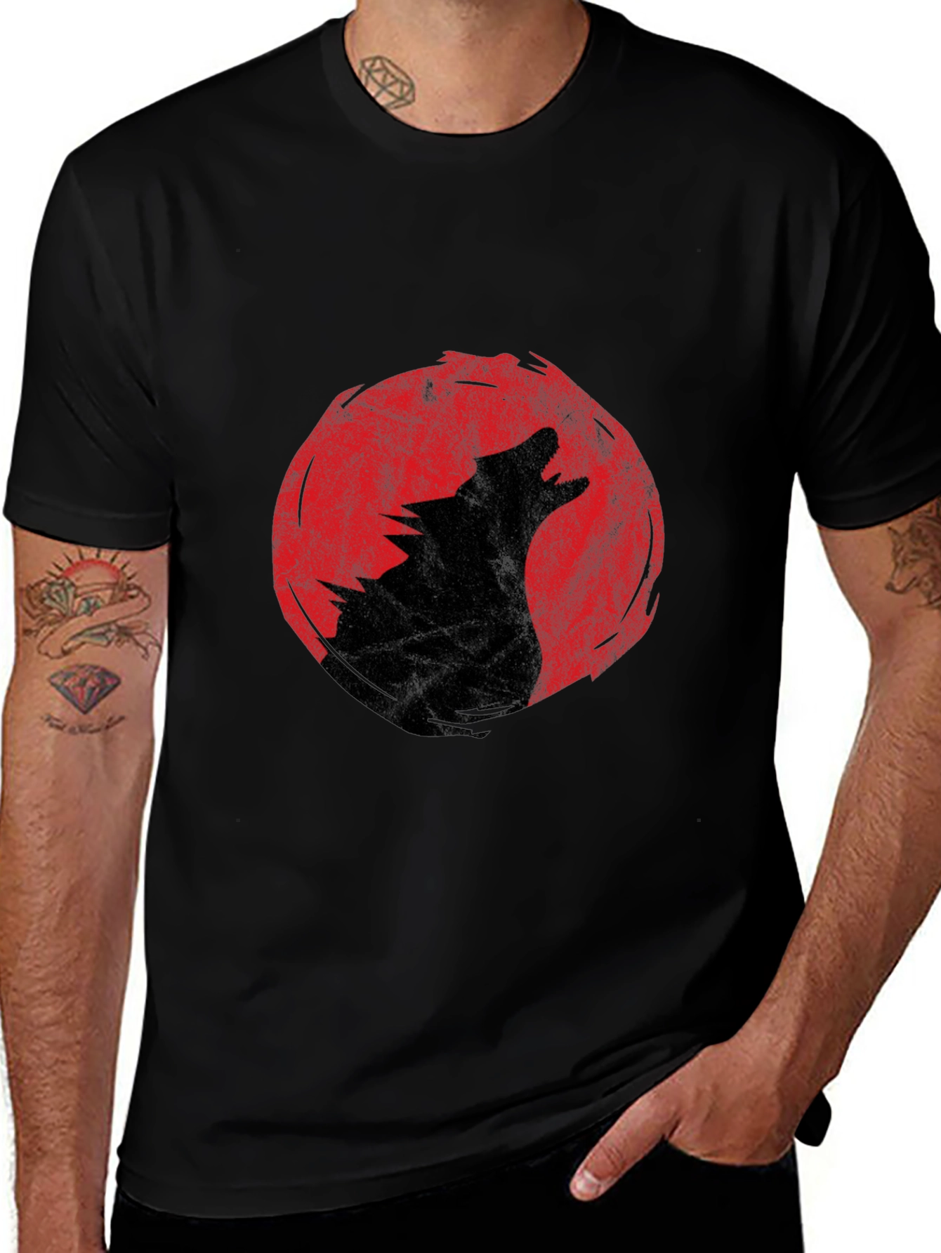 Variant 16 of Wolf Howling Moon T-Shirt - Black Graphic Tee