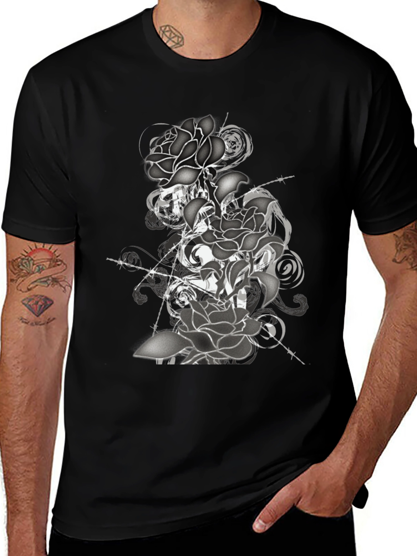 Black Rose Graphic Tee - Stylish Men's T-Shirt