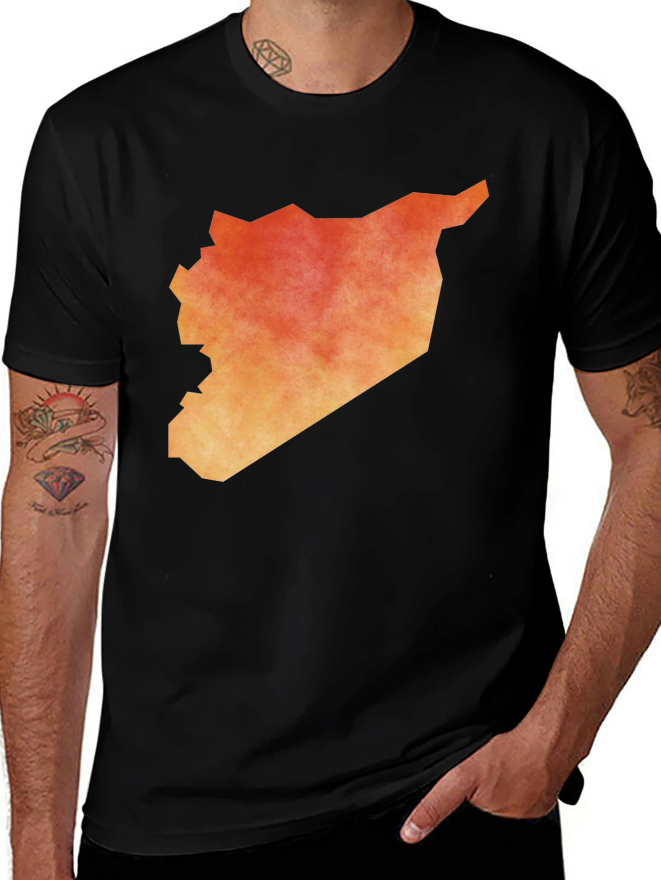 Syria Map Graphic Tee - Black Cotton T-Shirt
