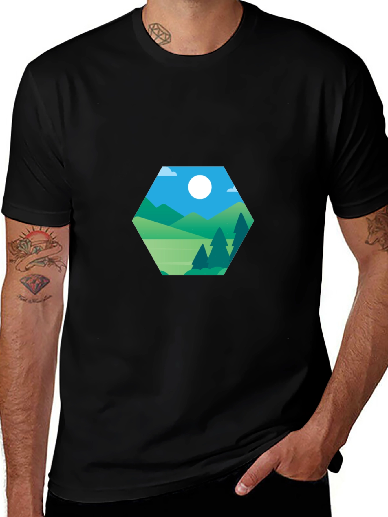 Variant 25 of Geometric Landscape Graphic Tee - Modern Casual Style