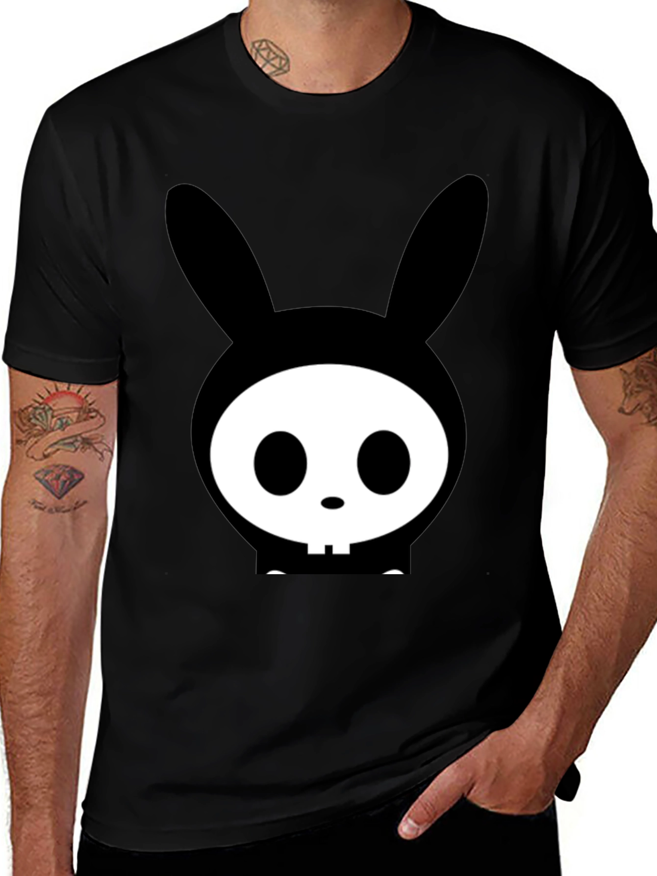 Variant 14 of Bunny Skull Graphic Tee - Edgy Black T-Shirt