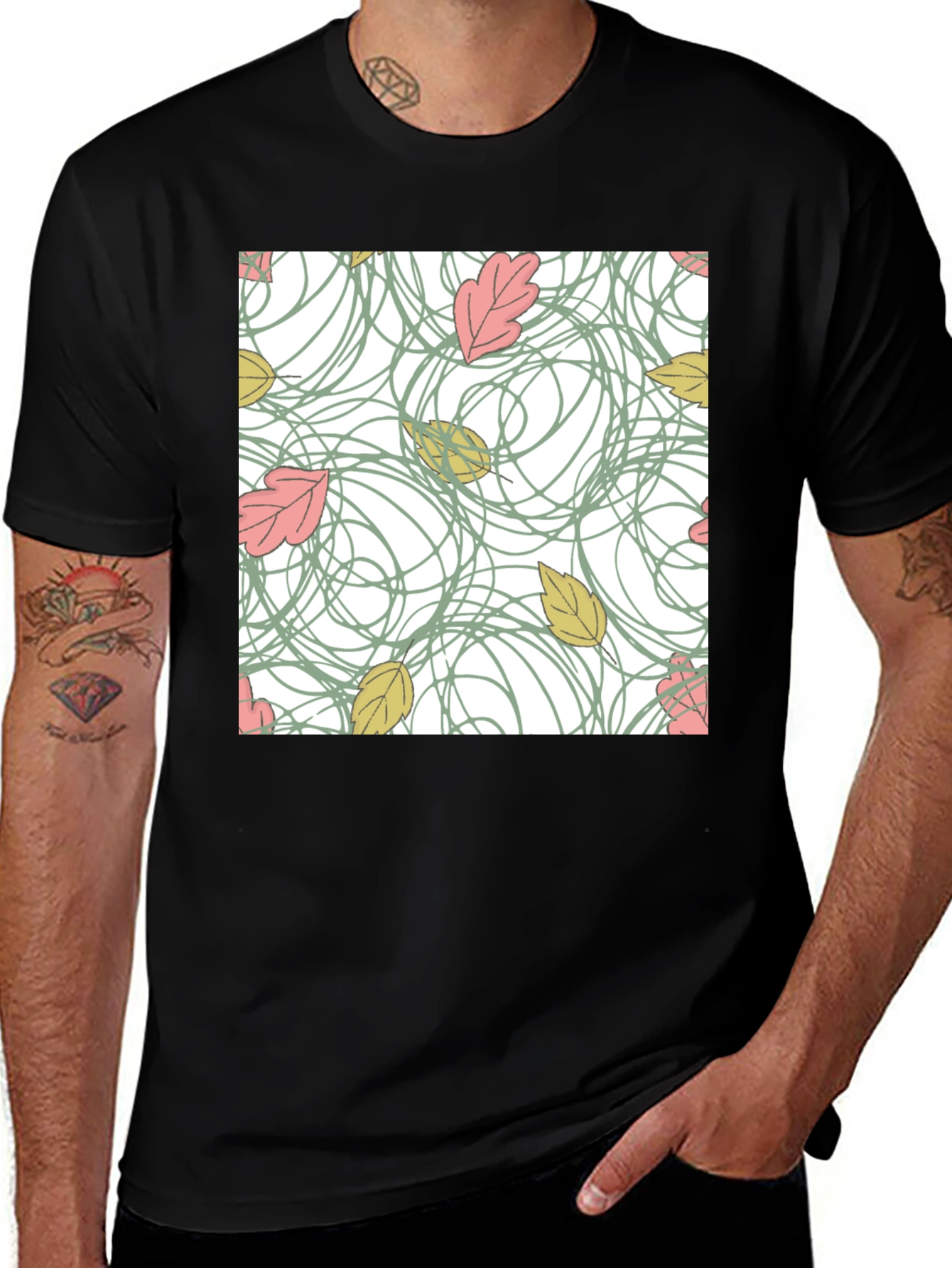 Variant 21 of Autumn Leaves Pattern T-Shirt - Black