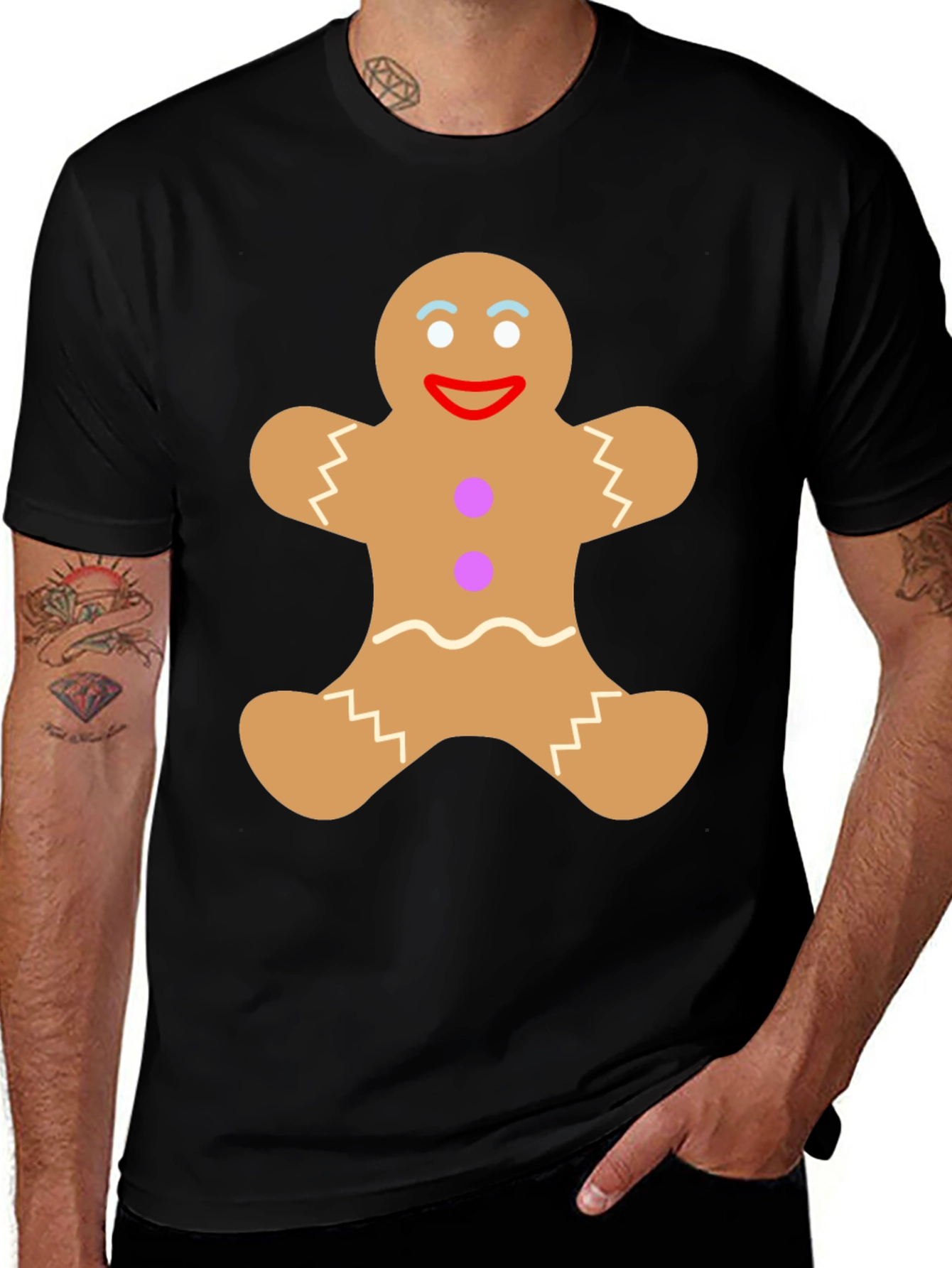 Variant 23 of Gingerbread Man Graphic Tee - Festive Black T-Shirt
