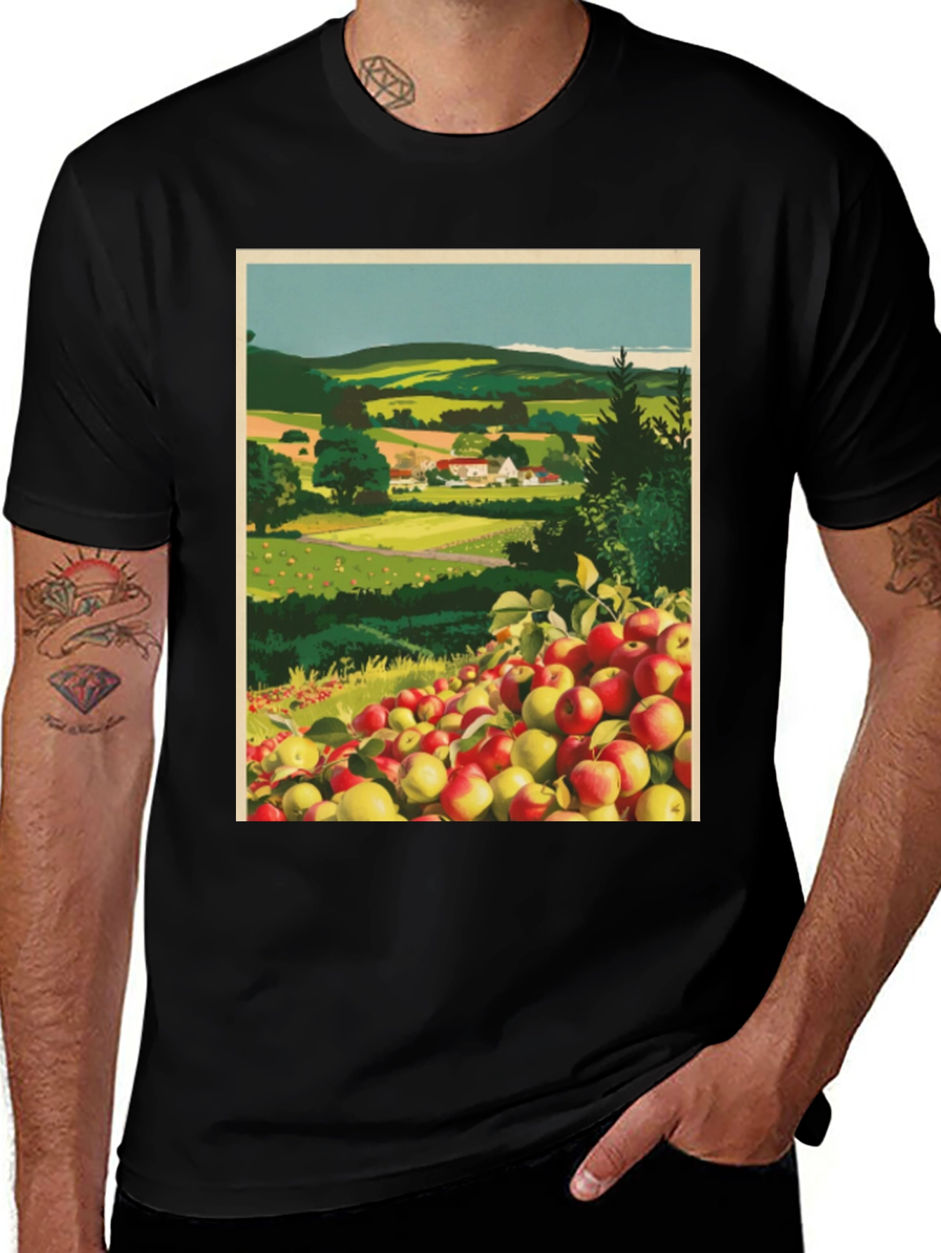 Variant 7 of Apple Orchard Graphic Tee - Vintage Farm Landscape Shirt
