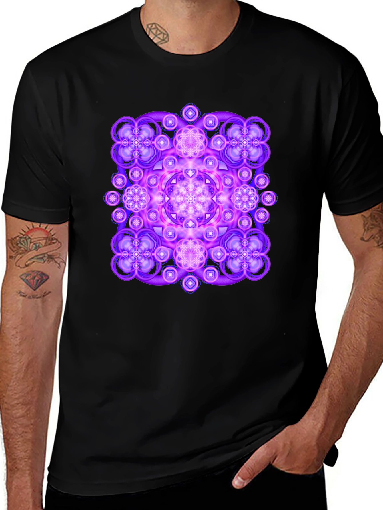 Variant 14 of Vibrant Geometric Mandala Graphic Tee - Black