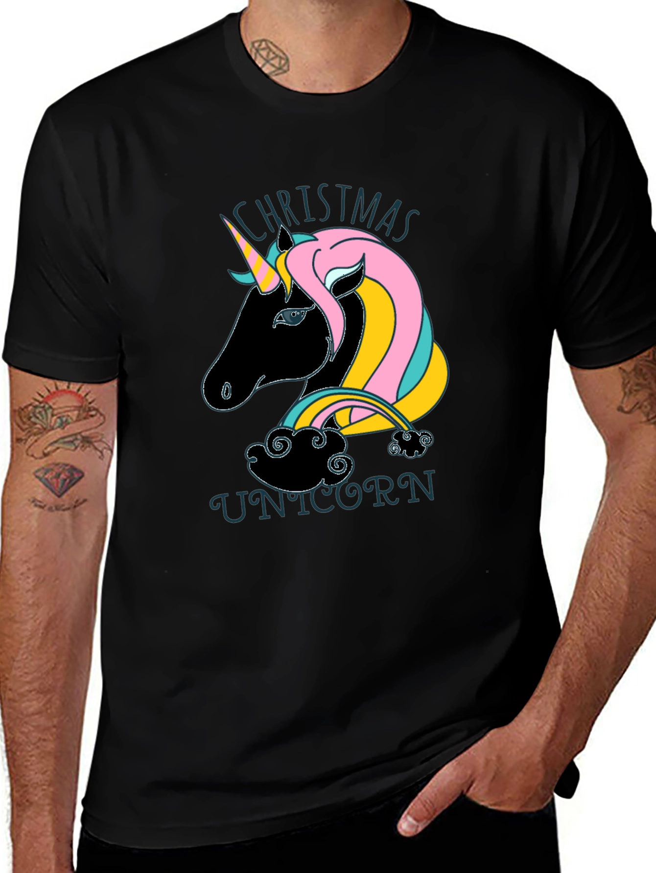 Black Christmas Unicorn Black T-Shirt main image