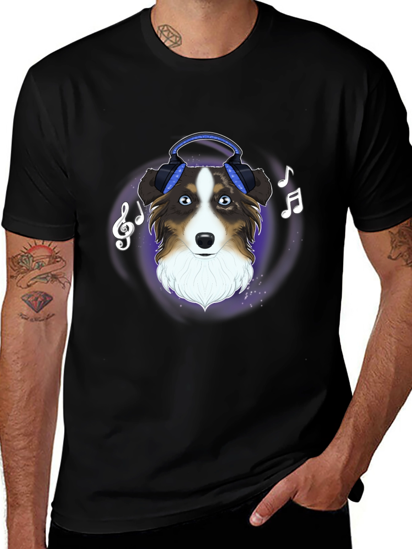 Variant 11 of Dog with Headphones Graphic Tee - Music Lover Shirt