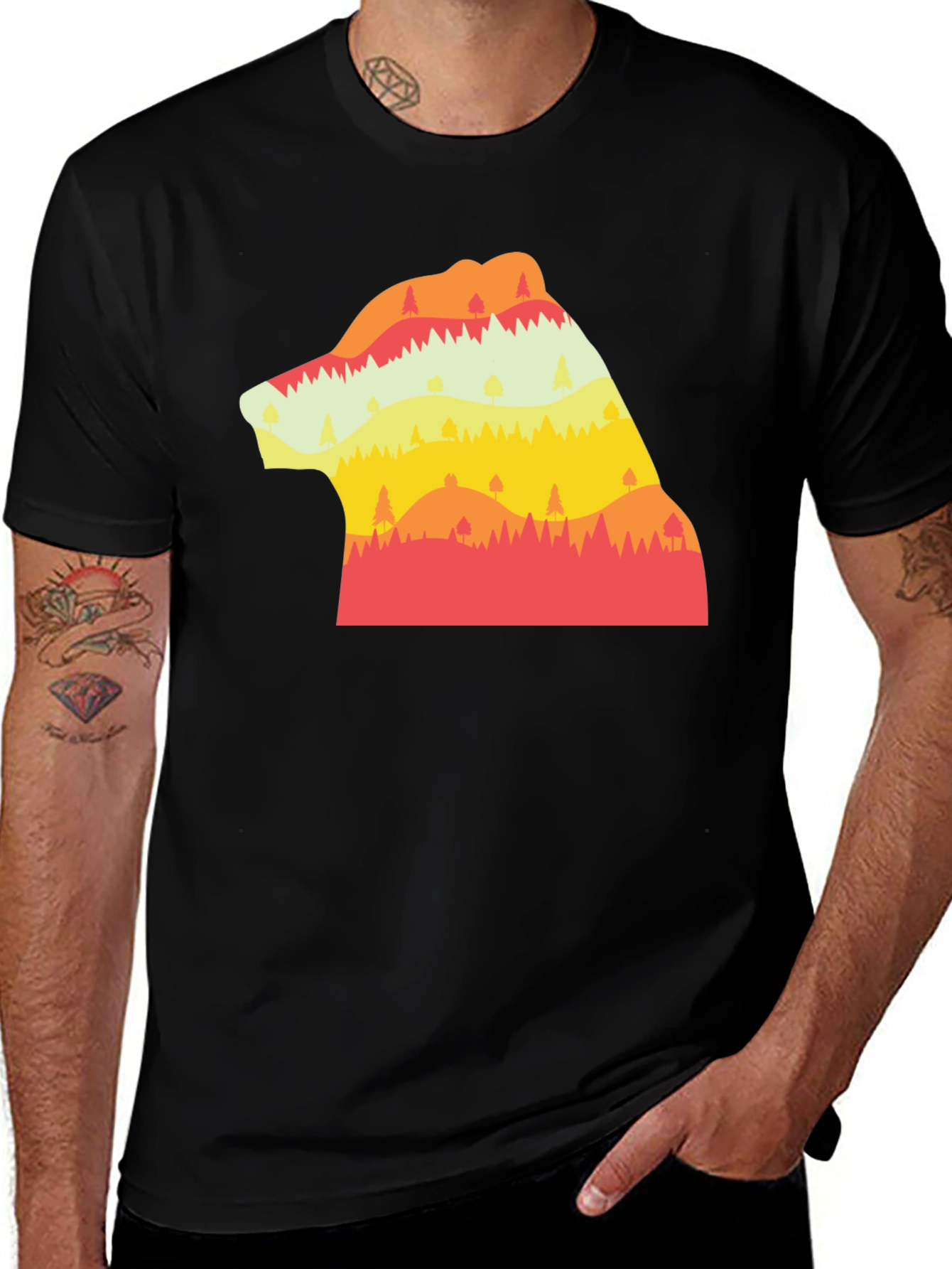 Variant 21 of Retro Bear Landscape Graphic Tee - Men's Black T-Shirt