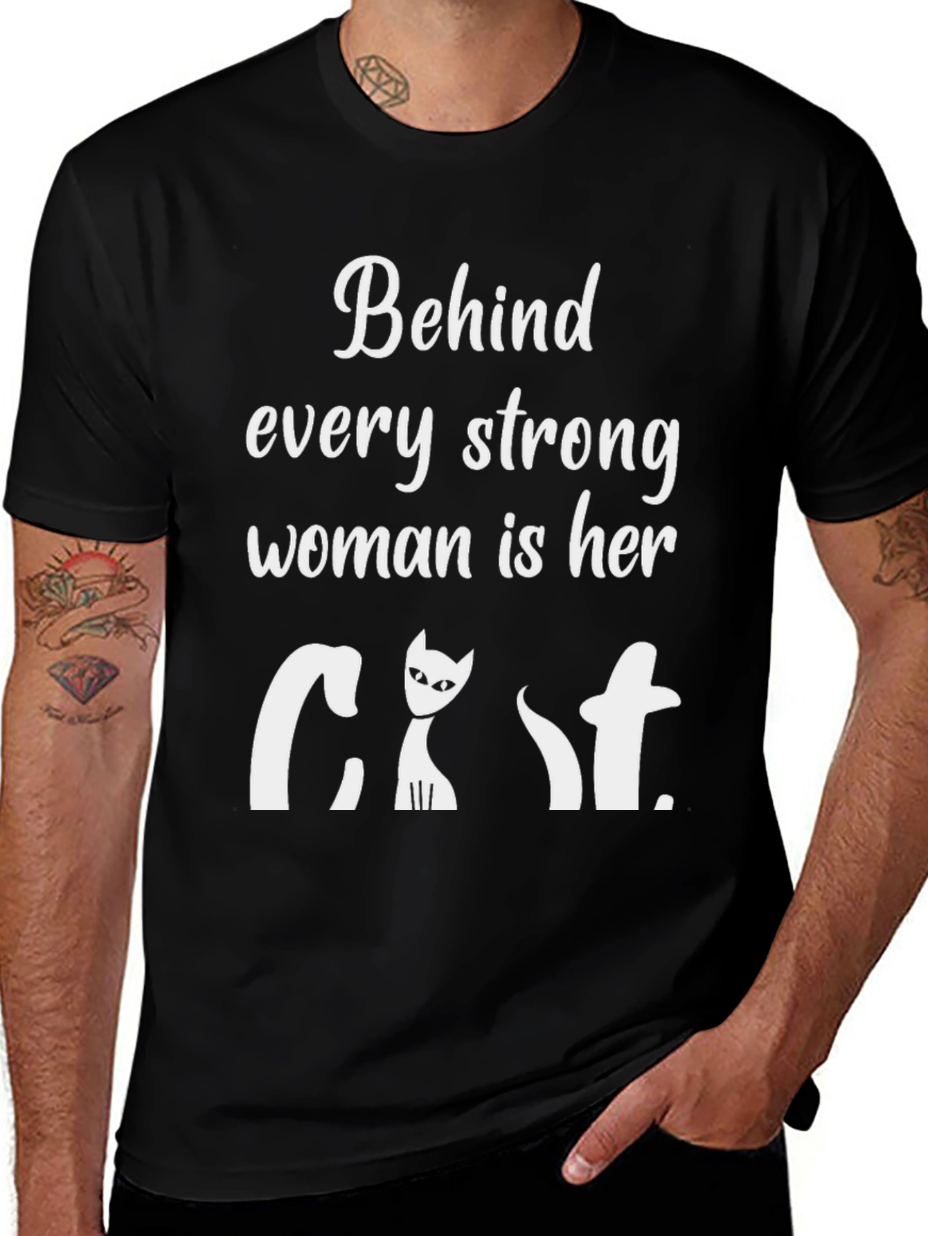 Variant 18 of Strong Woman Cat T-Shirt - Black