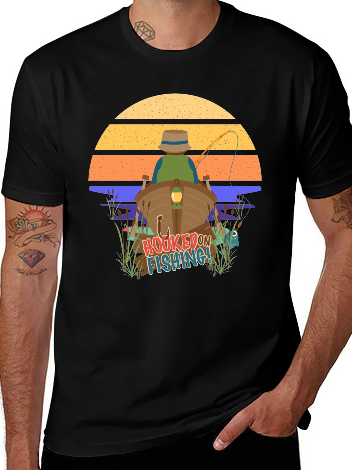 Variant 24 of Hooked on Fishing T-Shirt - Sunset Design