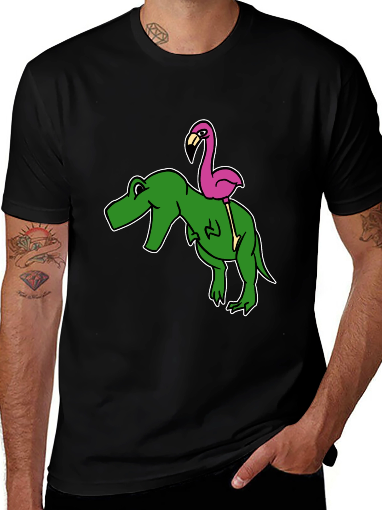Variant 19 of Dino Flamingo T-Shirt - Funny Graphic Tee