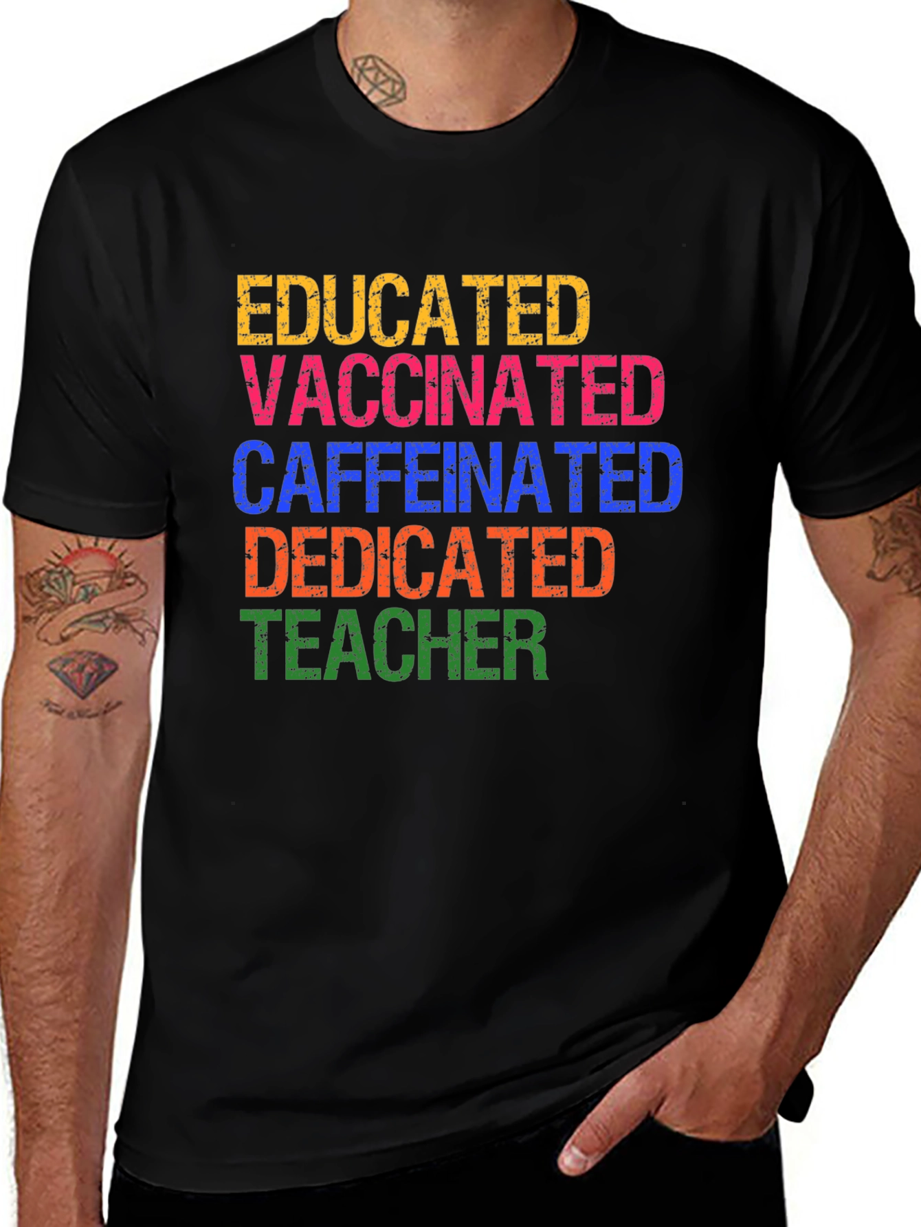Variant 17 of Educated Vaccinated Caffeinated Teacher Graphic T-Shirt