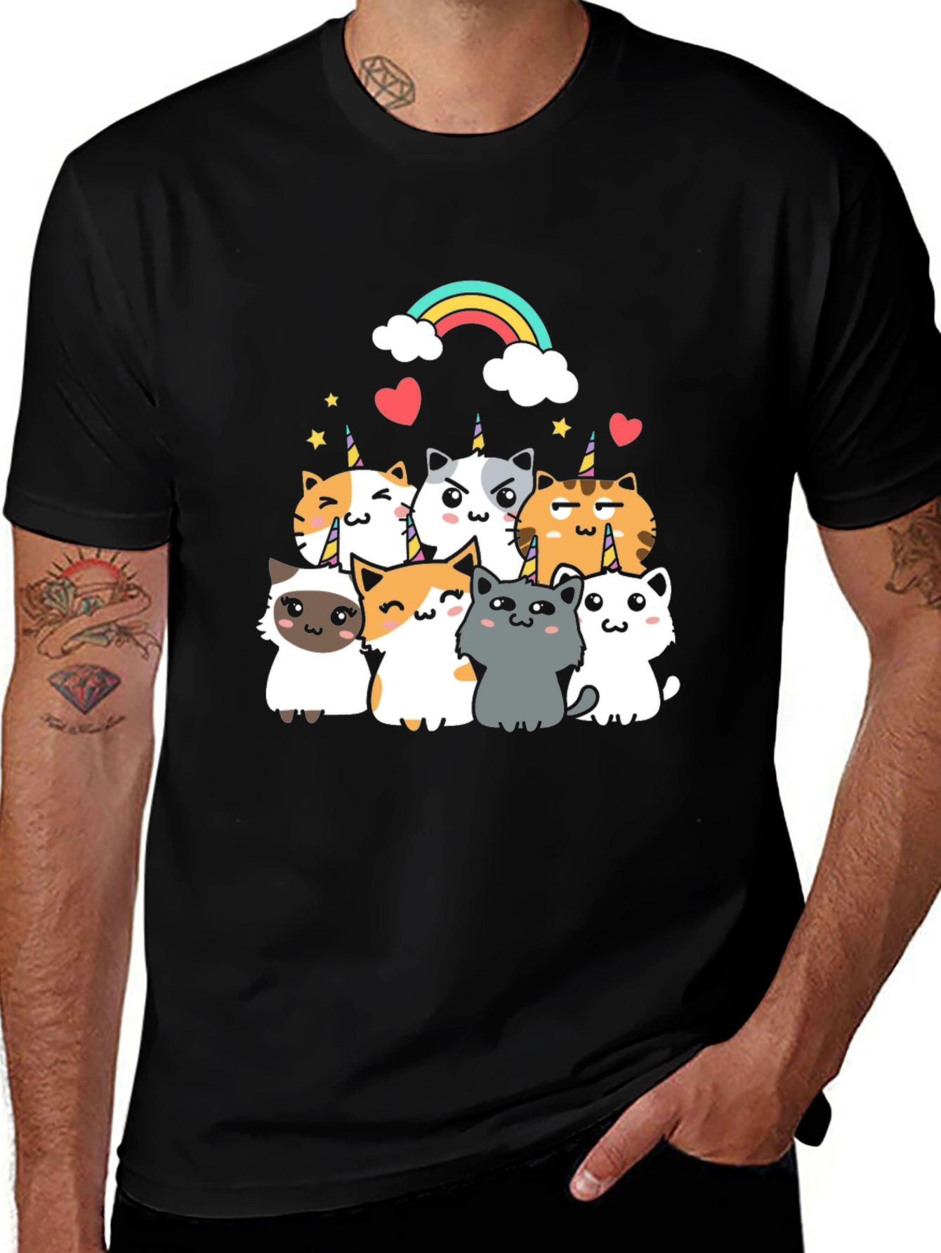 Variant 16 of Cute Unicorn Cat T-Shirt - Black