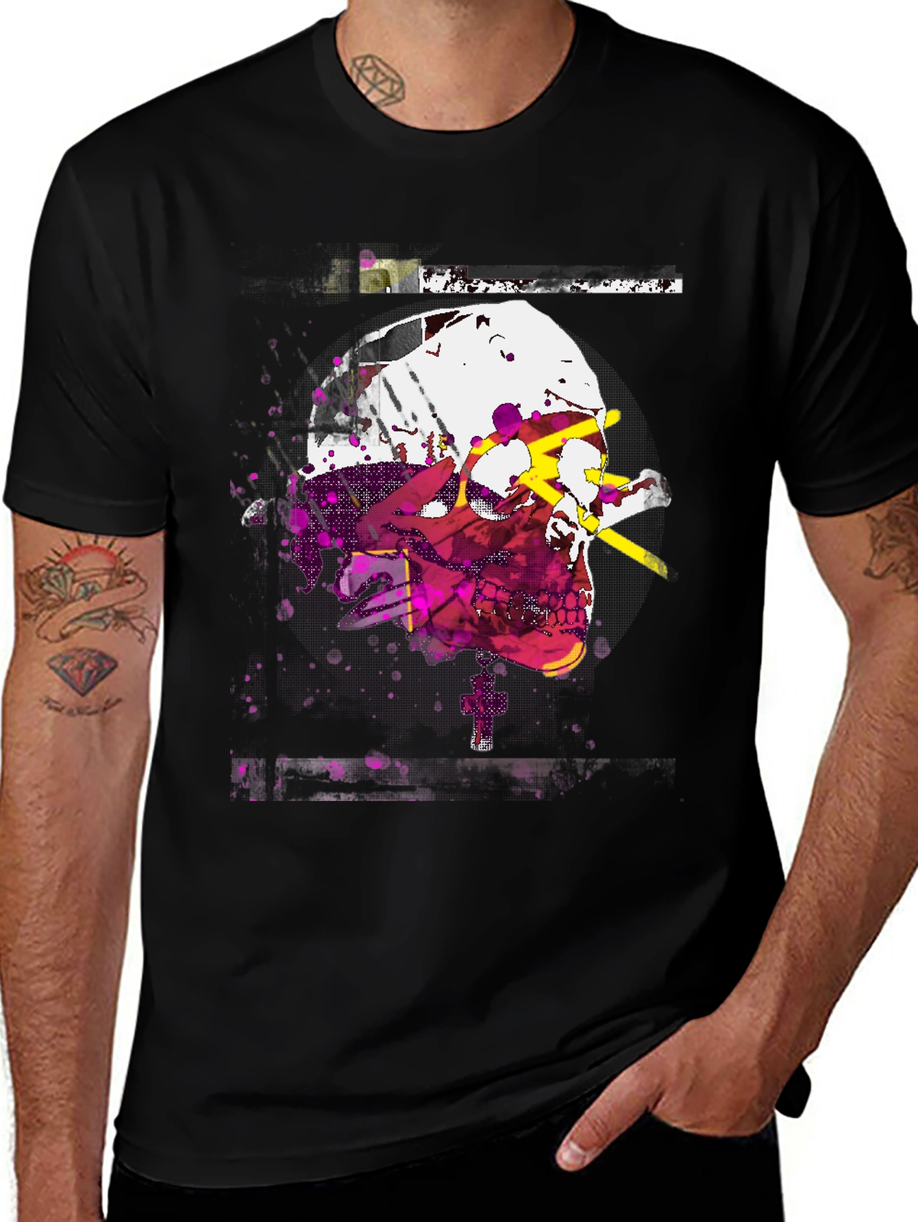 Variant 10 of Edgy Skull Graphic Tee - Men's Black T-Shirt