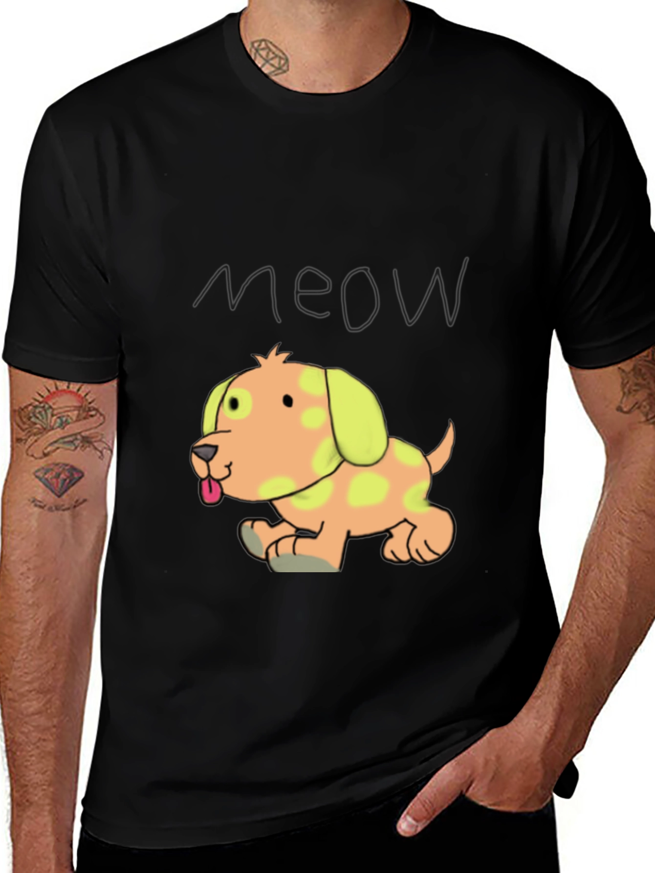 Variant 25 of Cartoon Dog Graphic Black T-Shirt