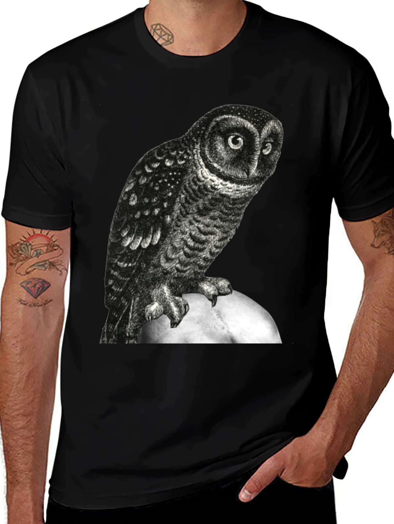 Variant 18 of Owl Moon Graphic Tee - Black Cotton T-Shirt