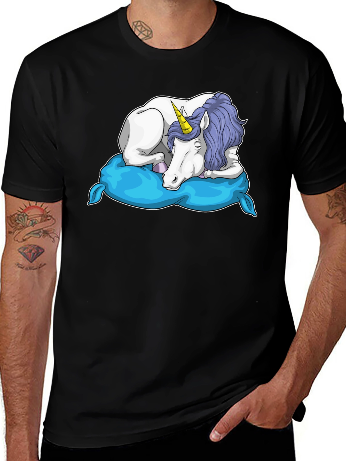 Variant 16 of Unicorn Nap T-Shirt - Black Cotton Tee