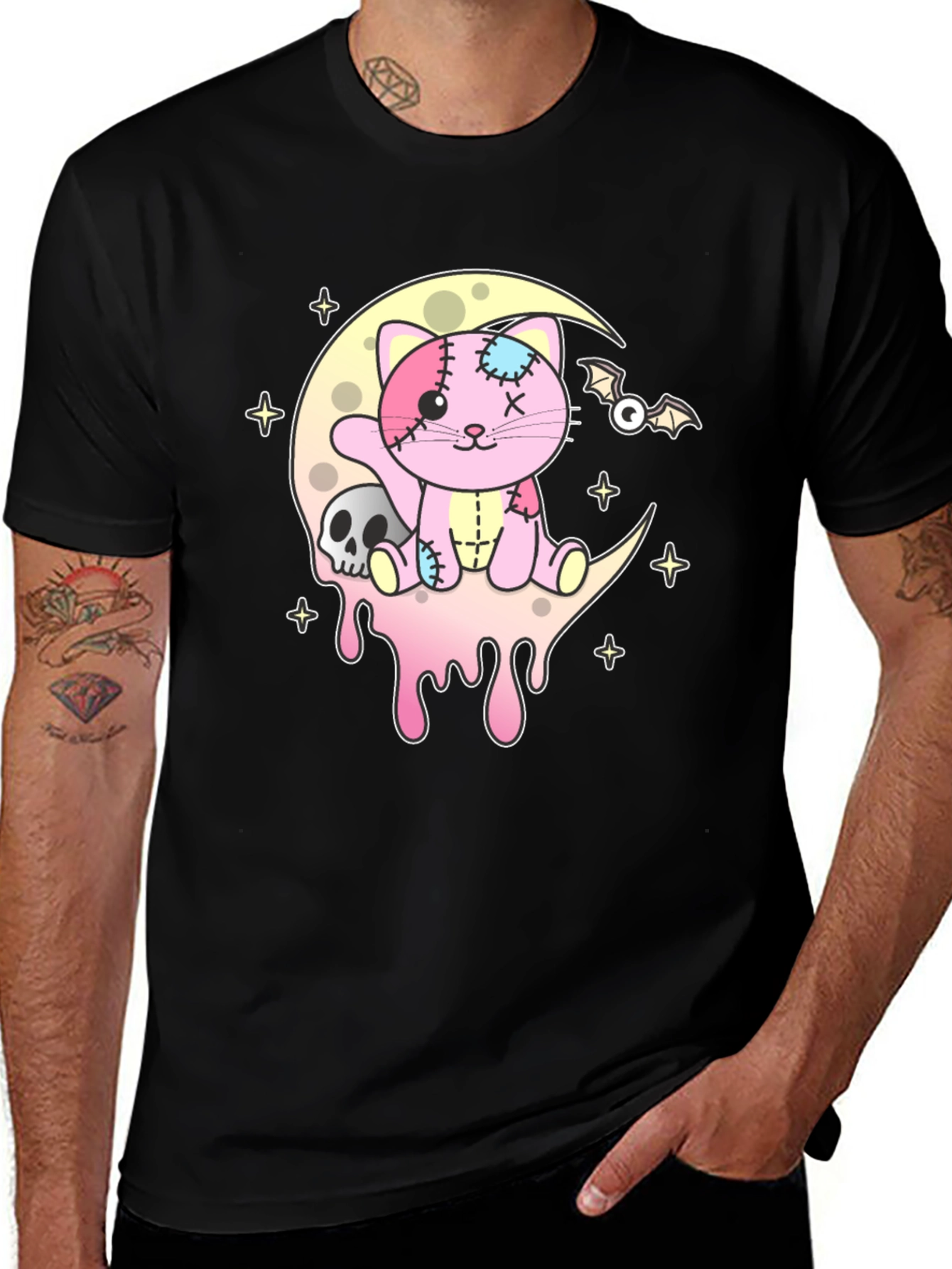 Cute Pastel Goth Cat Skull Moon T-Shirt