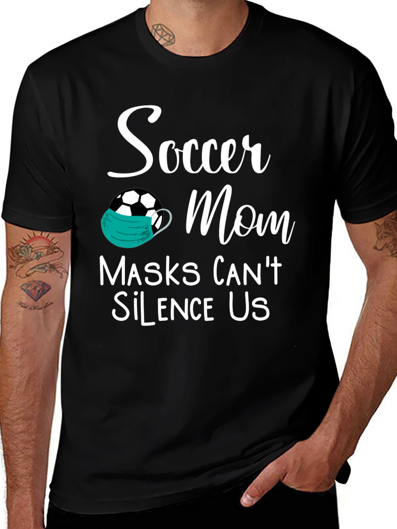 Variant 16 of Soccer Mom Mask Graphic Tee - Masks Can't Silence Us