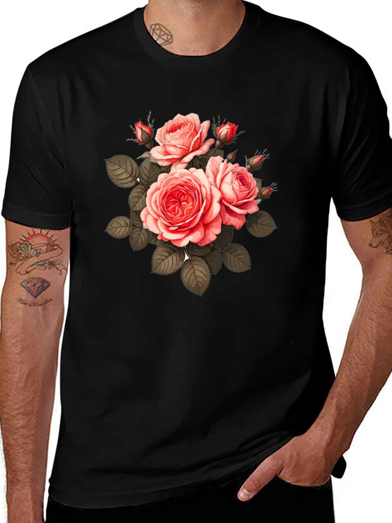 Variant 21 of Floral Print T-Shirt - Black