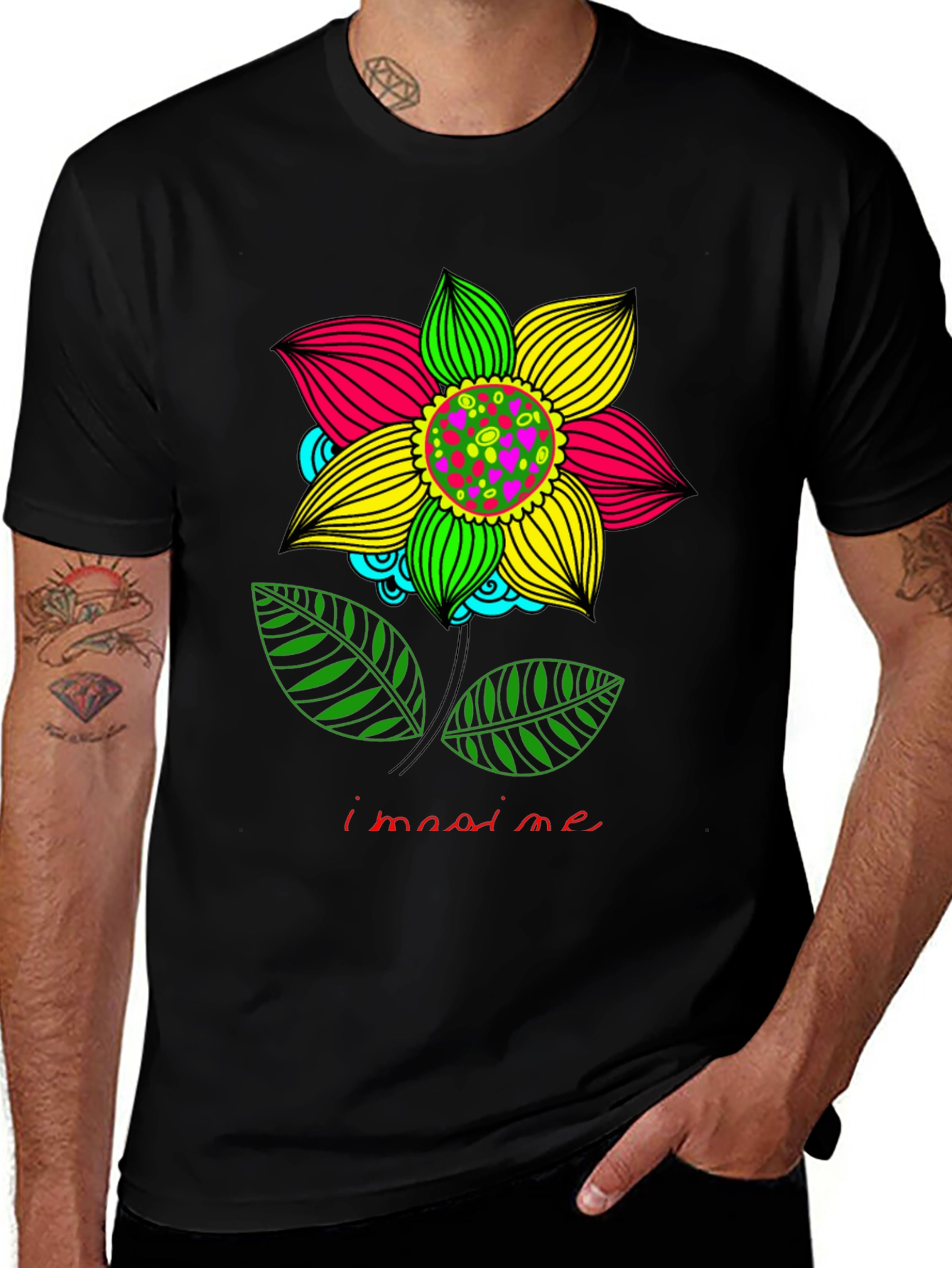 Variant 15 of Imagine Flower Graphic Print Black T-Shirt