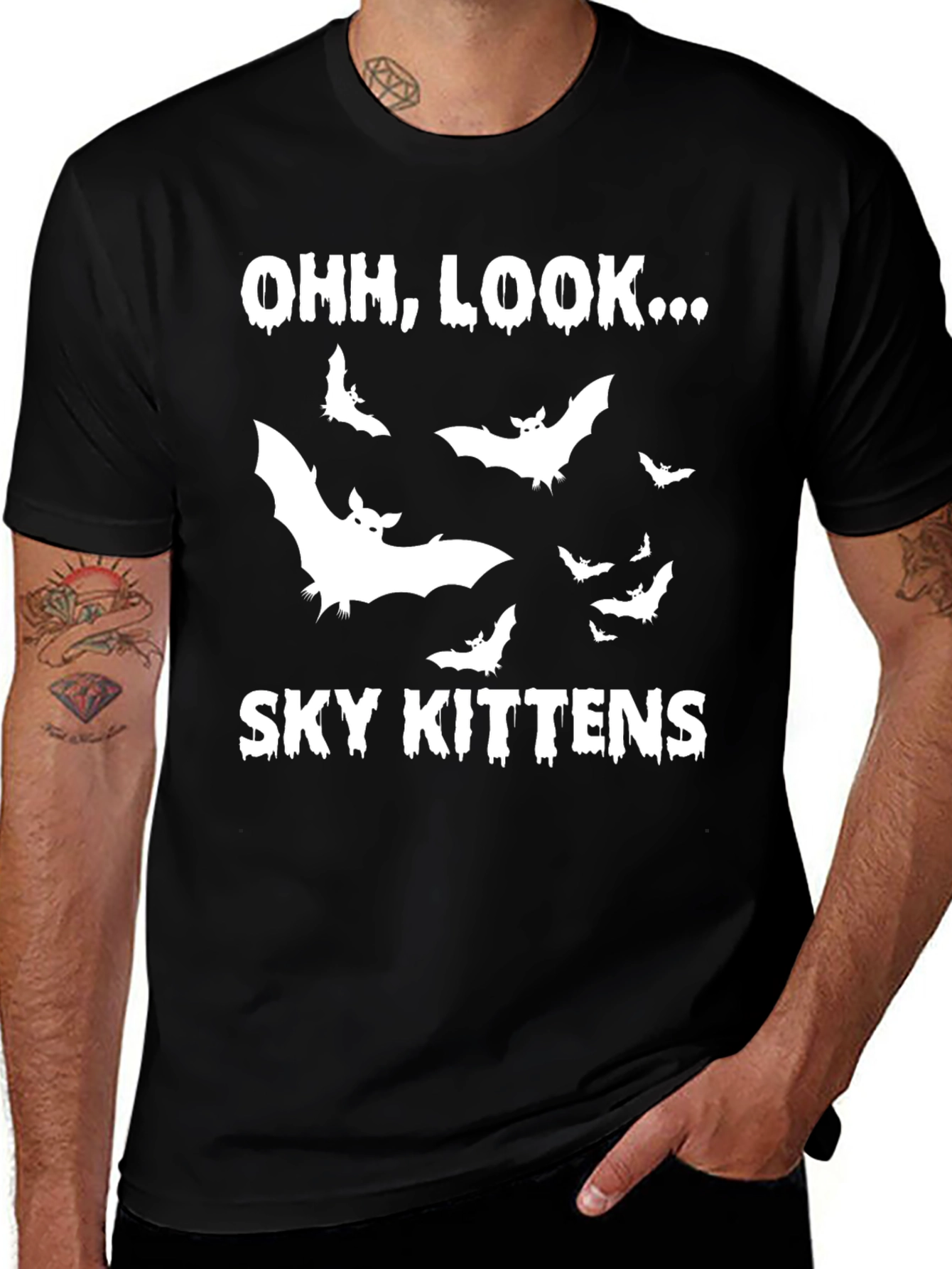 Variant 8 of Ooh, Look... Sky Kittens Black T-Shirt Funny Halloween Bat Tee