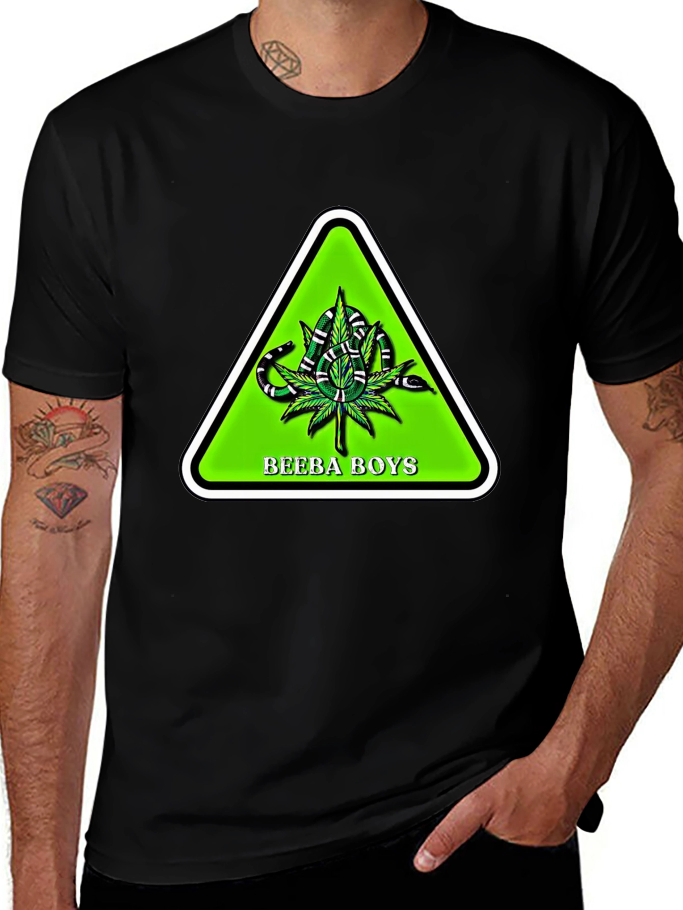 Variant 28 of Beeba Boys Graphic Tee - Marijuana Leaf & Snake Design