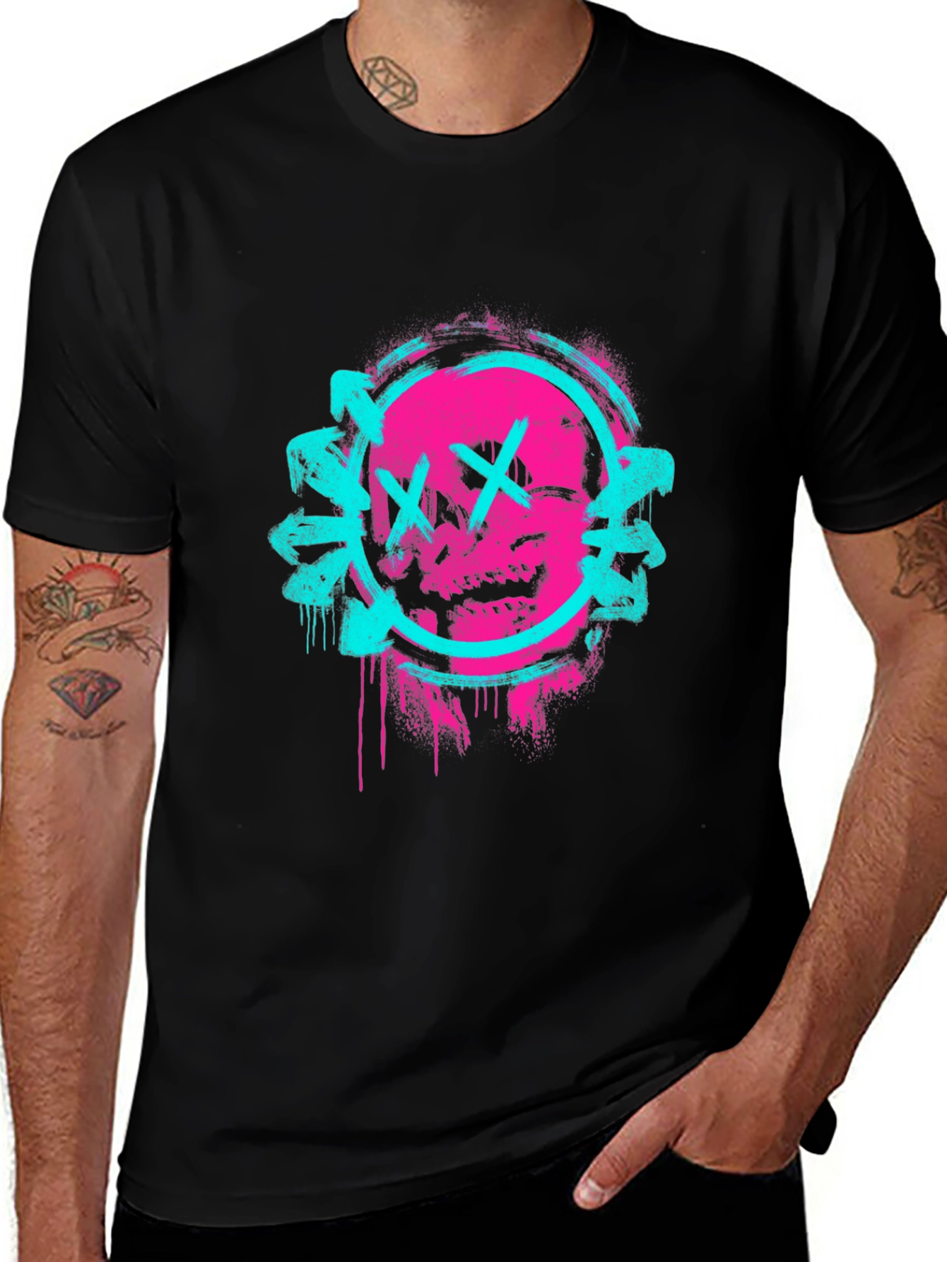 Variant 13 of Skull Graphic Tee - Cyberpunk Style Black T-Shirt