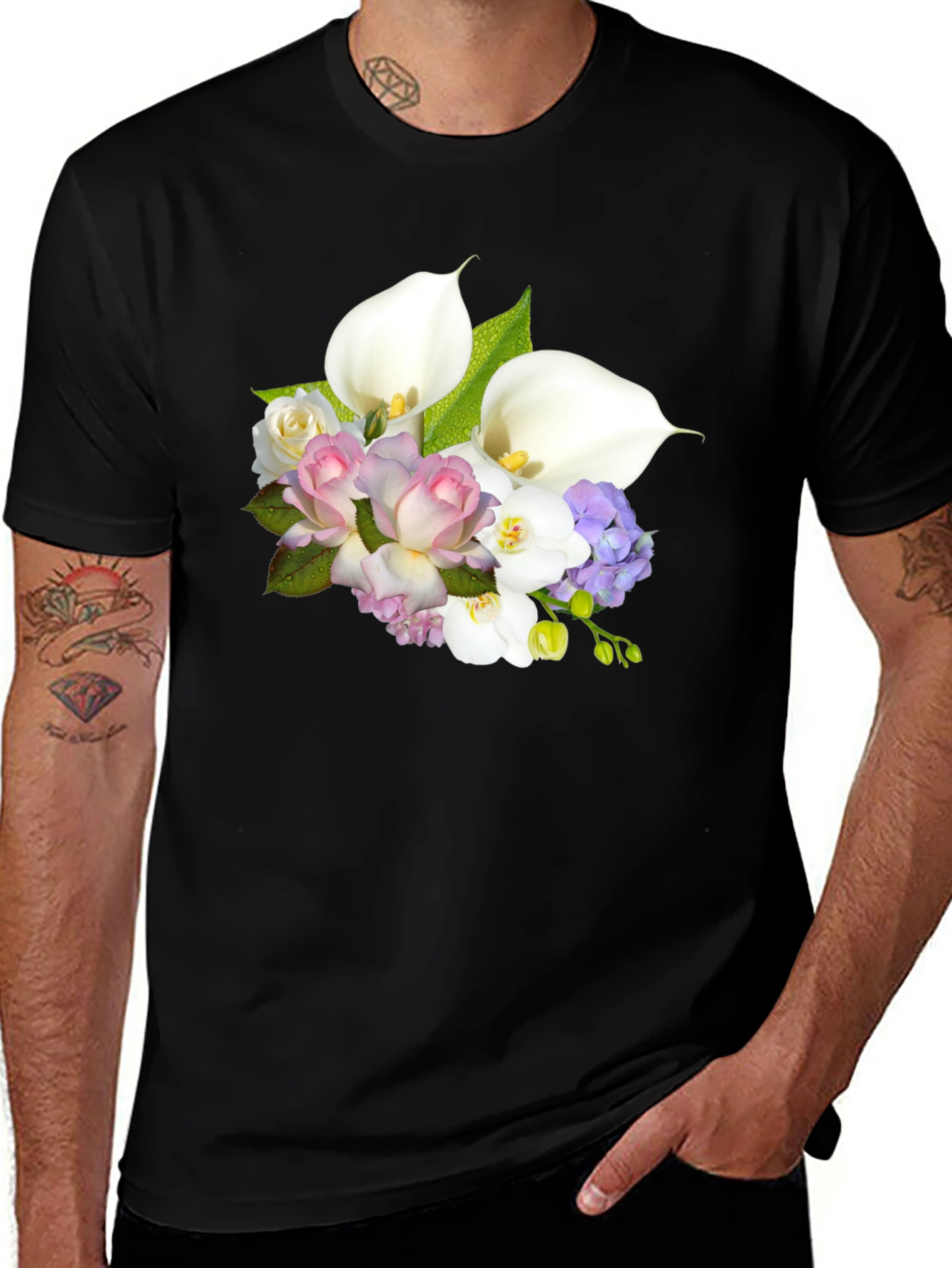 Variant 9 of Floral Bouquet Black T-Shirt