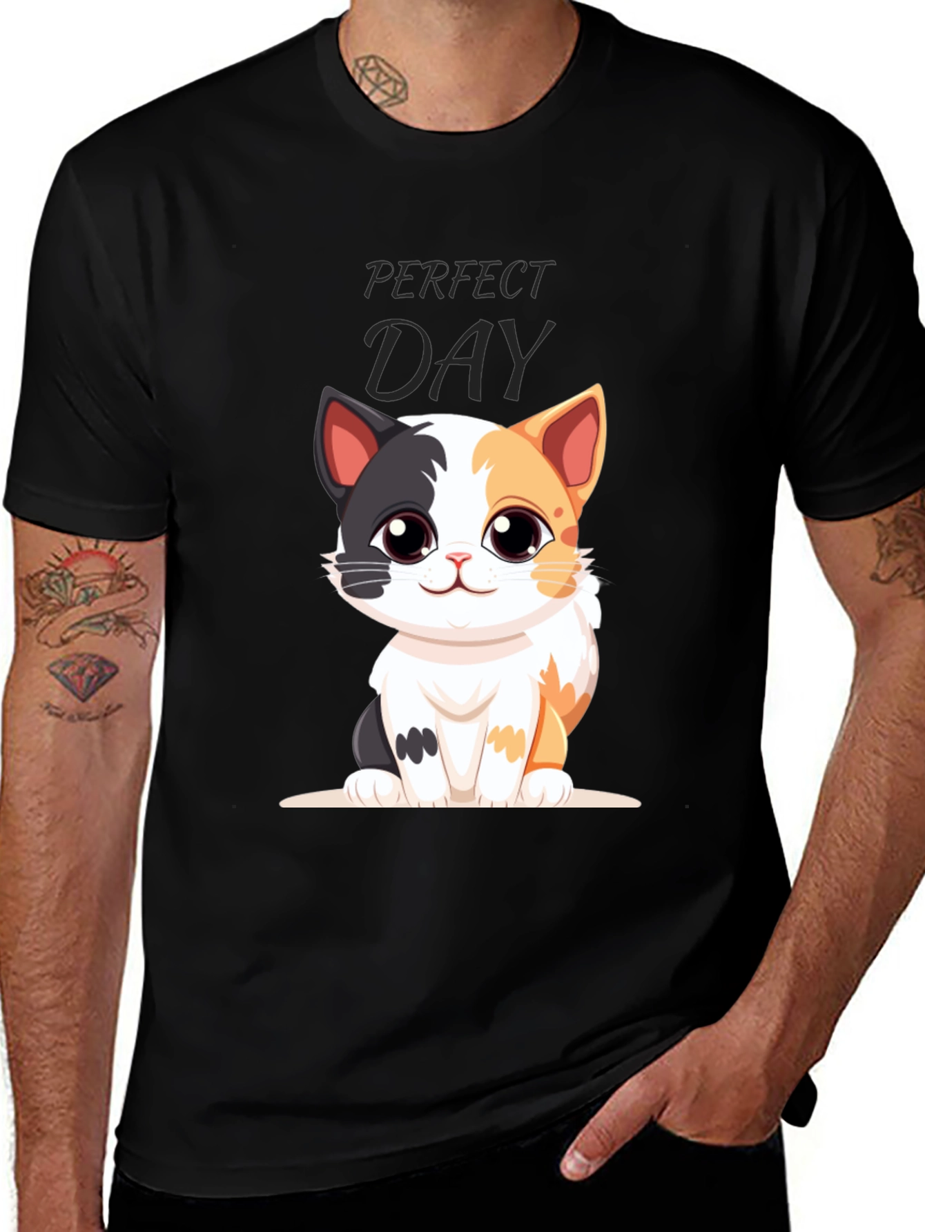 Variant 17 of Perfect Day Cat Cartoon Black T-Shirt