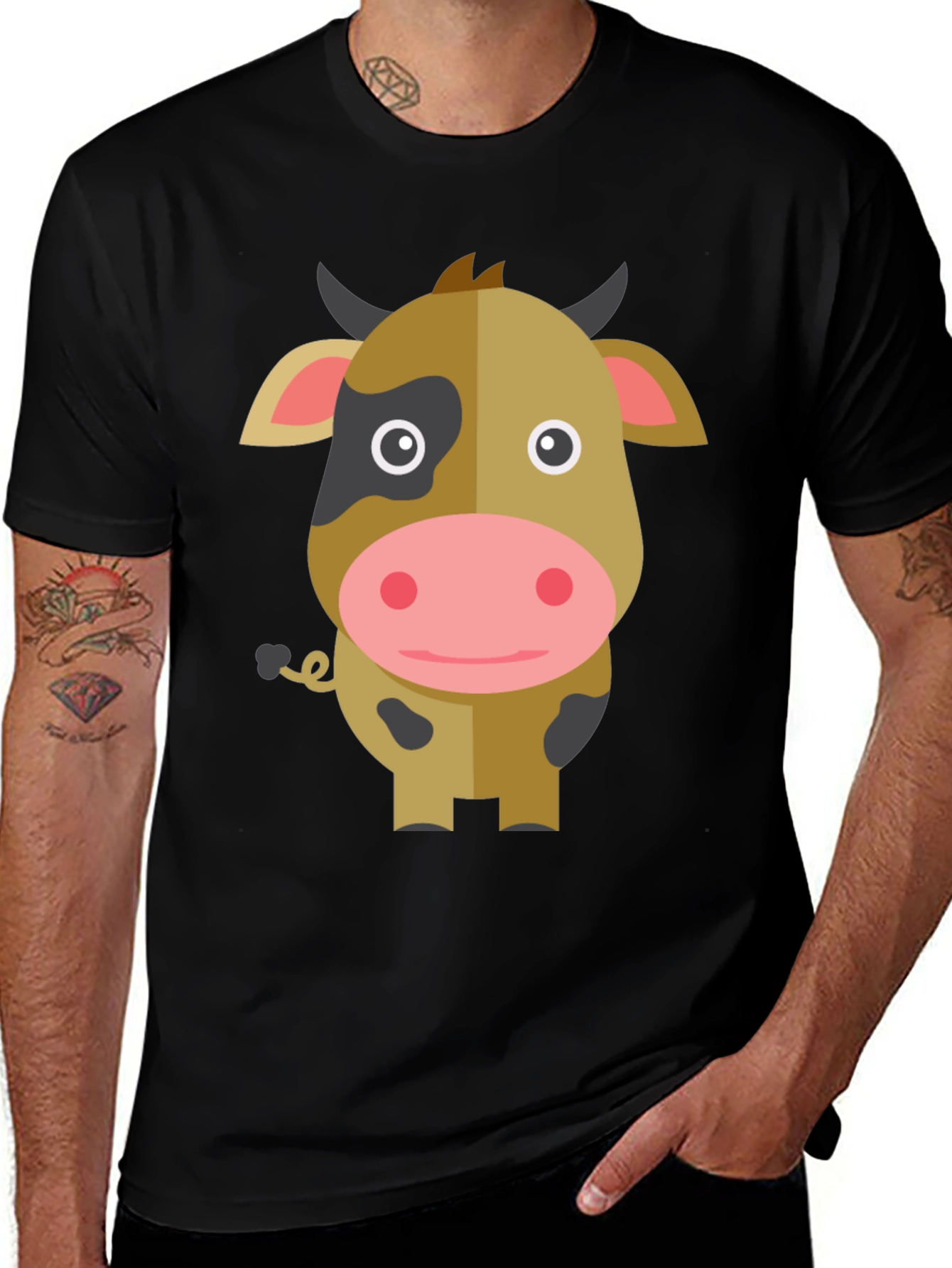 Variant 22 of Cute Cartoon Cow Graphic T-Shirt - Black Cotton Tee