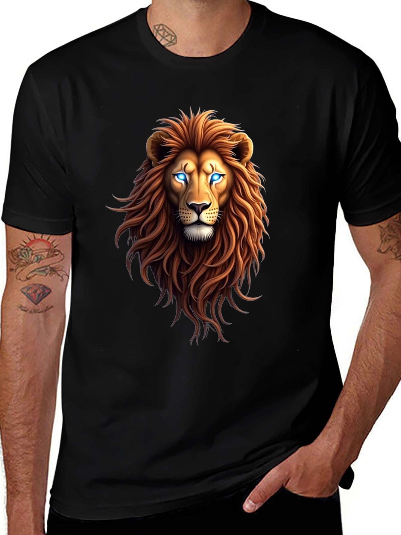 Variant 7 of Lion Graphic Print Tee - Black Cotton Blend