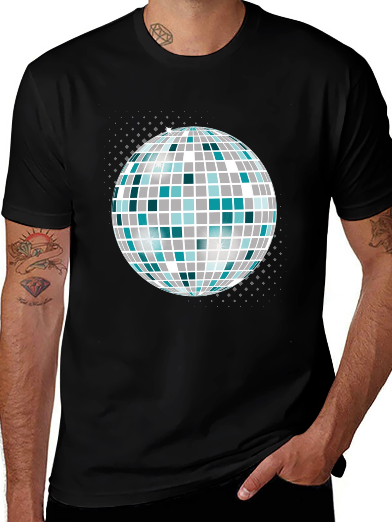 Variant 16 of Disco Ball Graphic Tee - Black Cotton T-Shirt