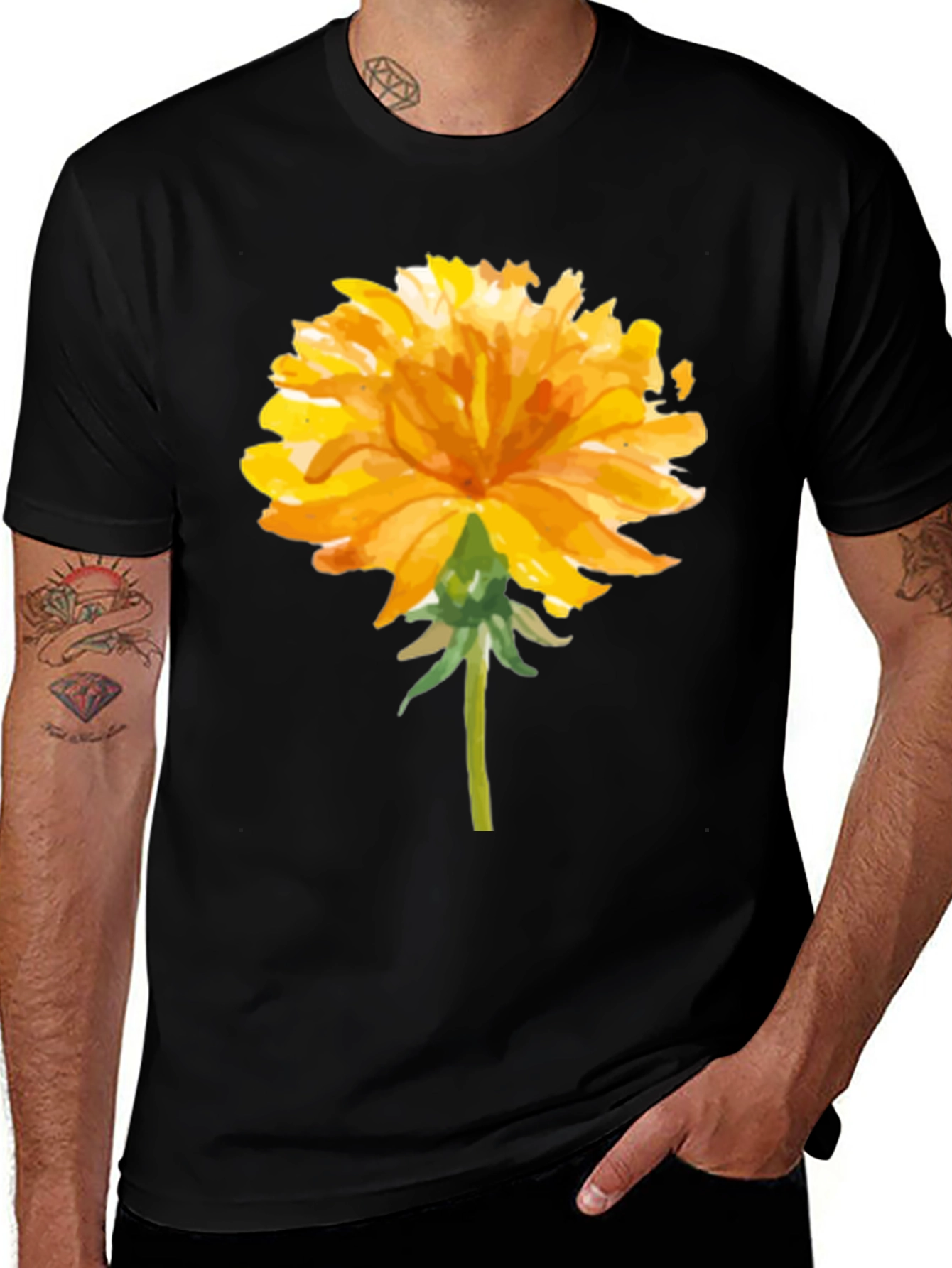 Variant 18 of Floral Print T-Shirt - Yellow Flower Design