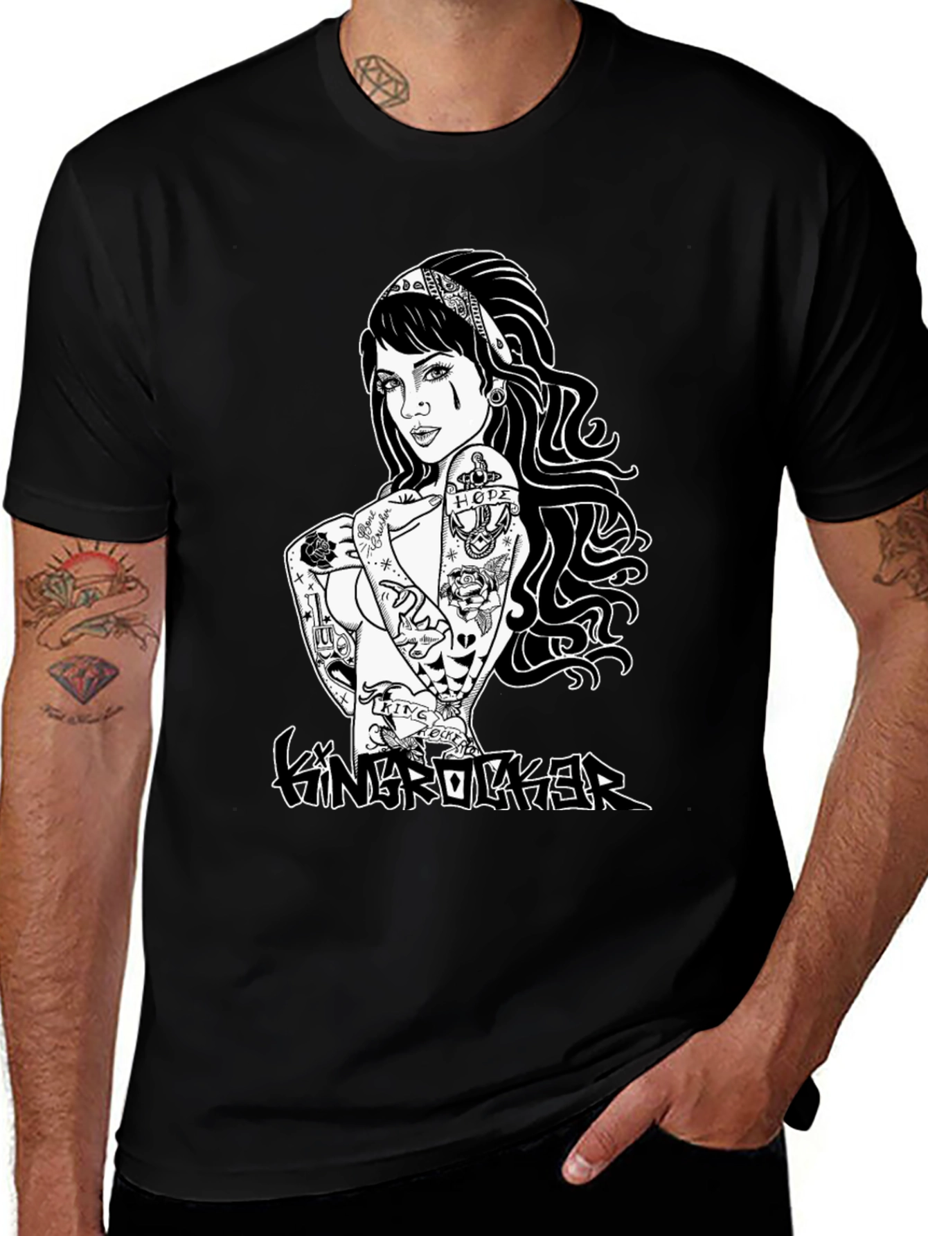 Variant 16 of Edgy Tattoo Girl Graphic Black T-Shirt